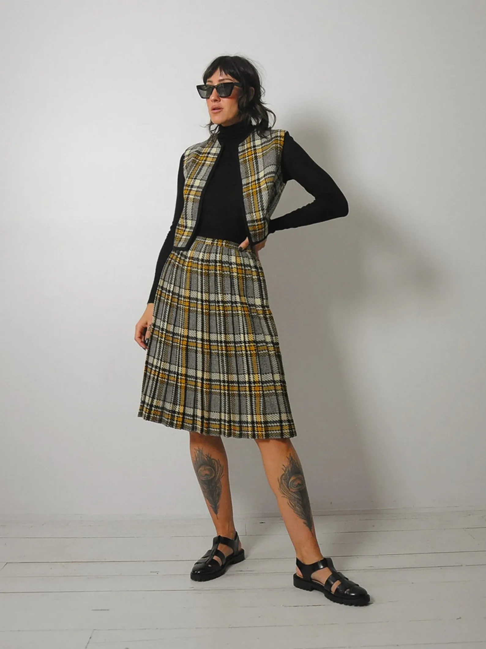 1950's Tartan Plaid Wool Skirt & Vest