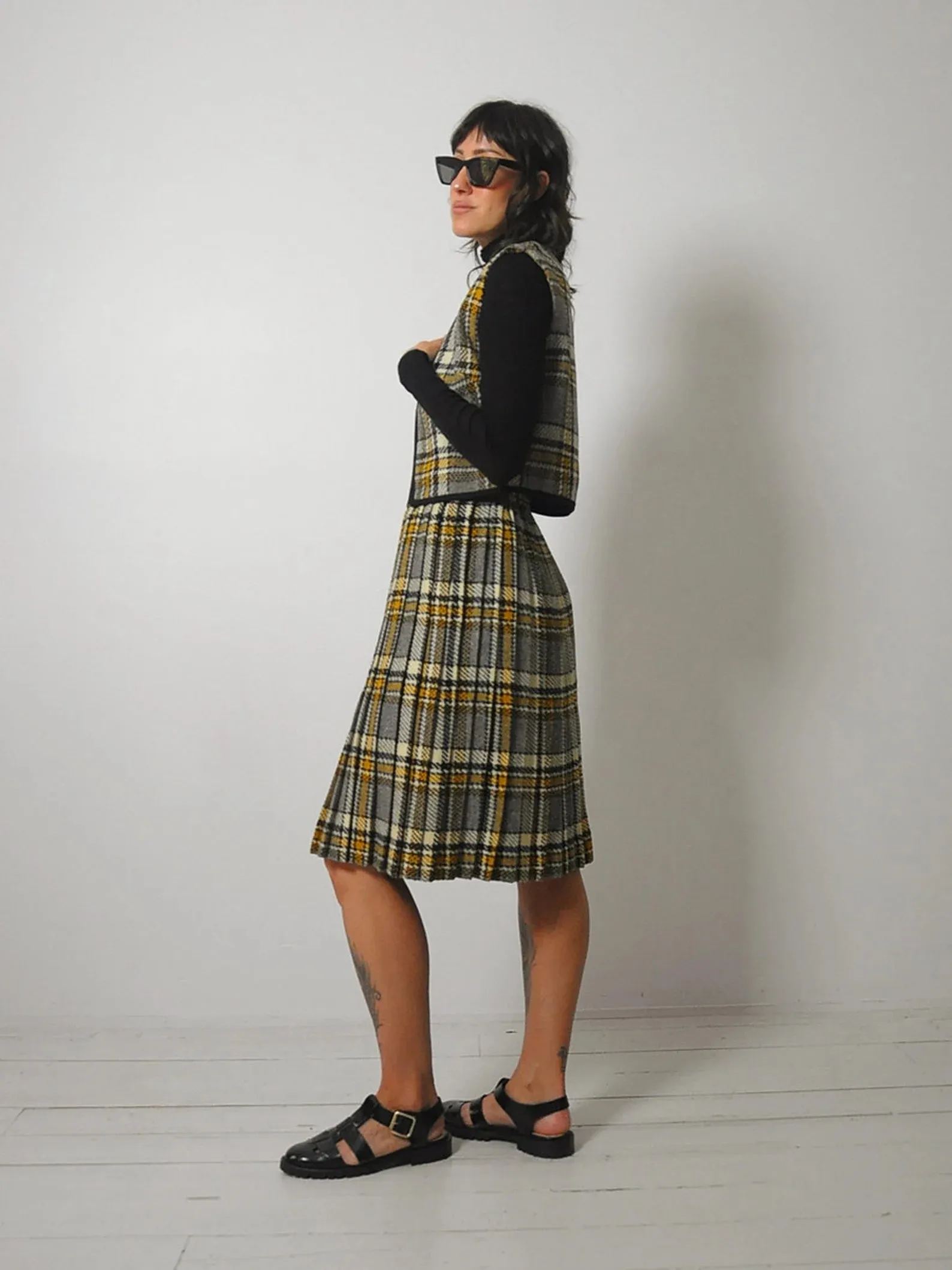 1950's Tartan Plaid Wool Skirt & Vest