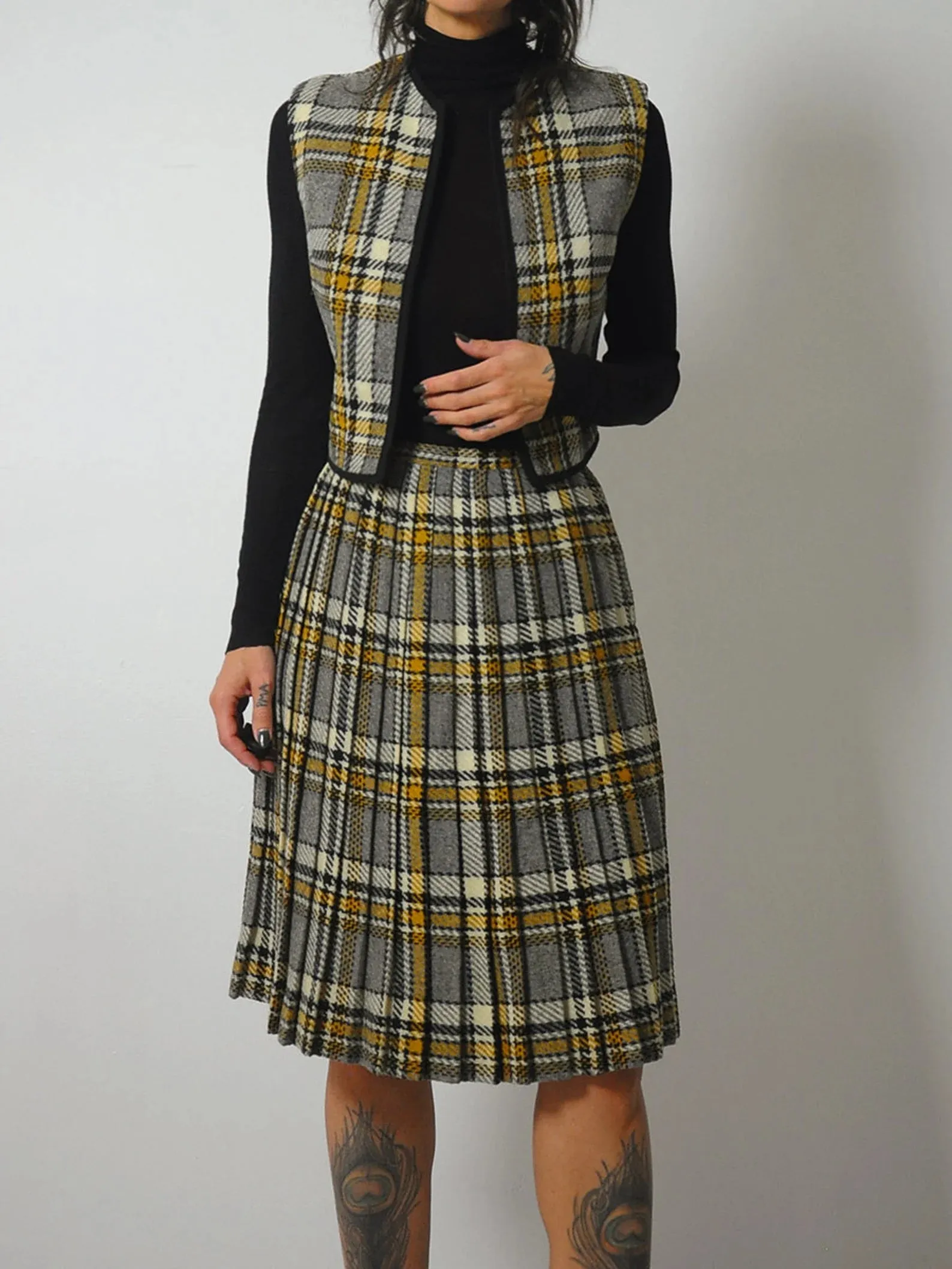 1950's Tartan Plaid Wool Skirt & Vest