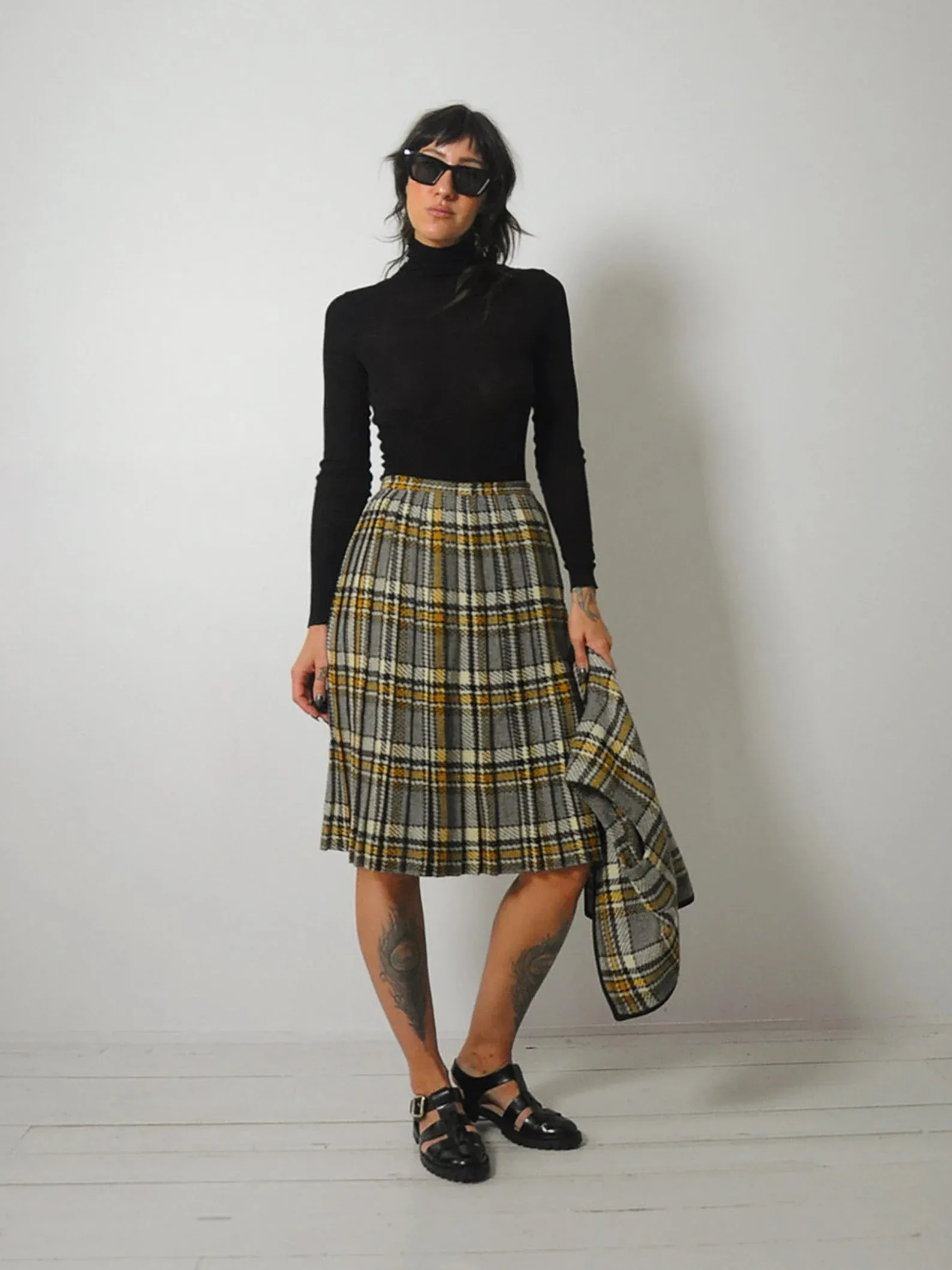 1950's Tartan Plaid Wool Skirt & Vest