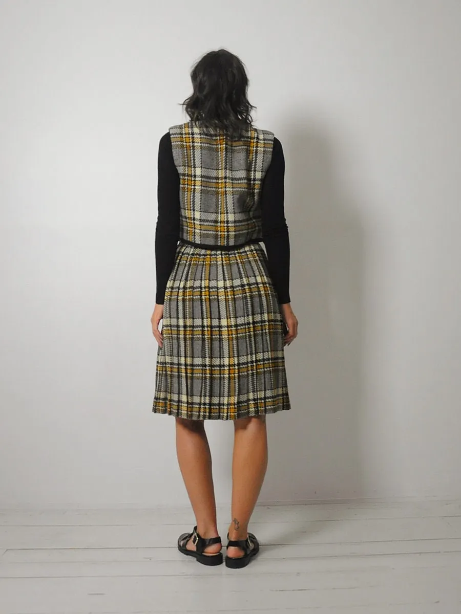 1950's Tartan Plaid Wool Skirt & Vest