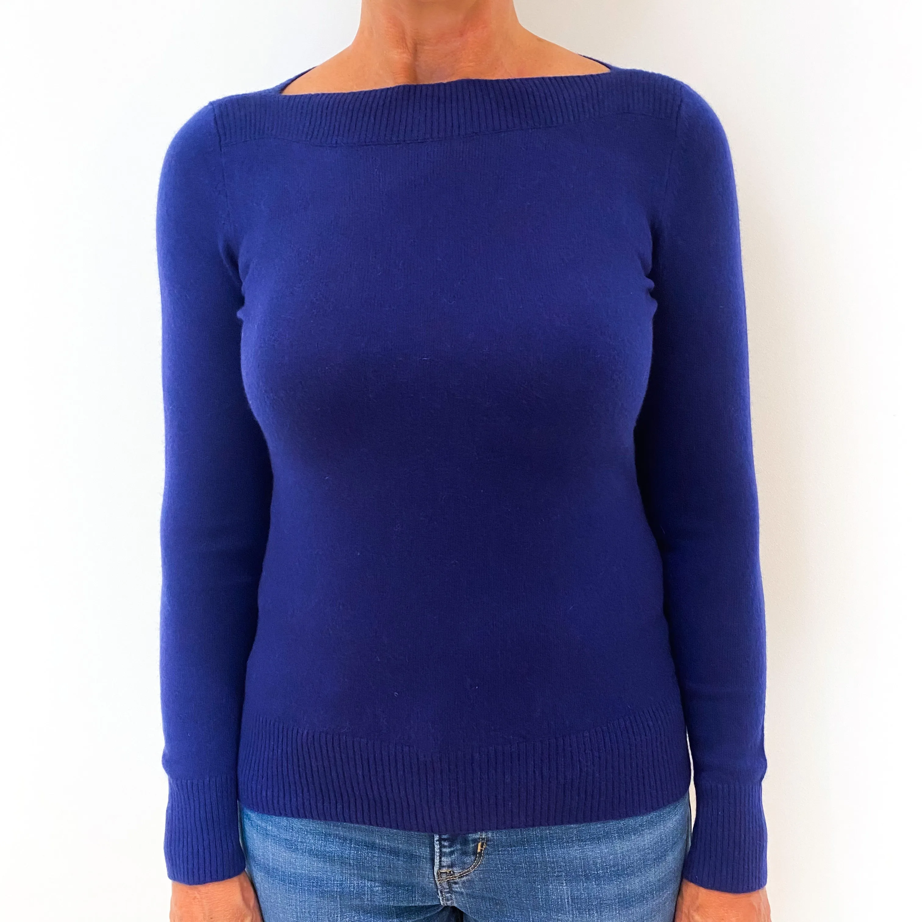 Admiral Blue Cashmere Boat Neck Jumper Medium