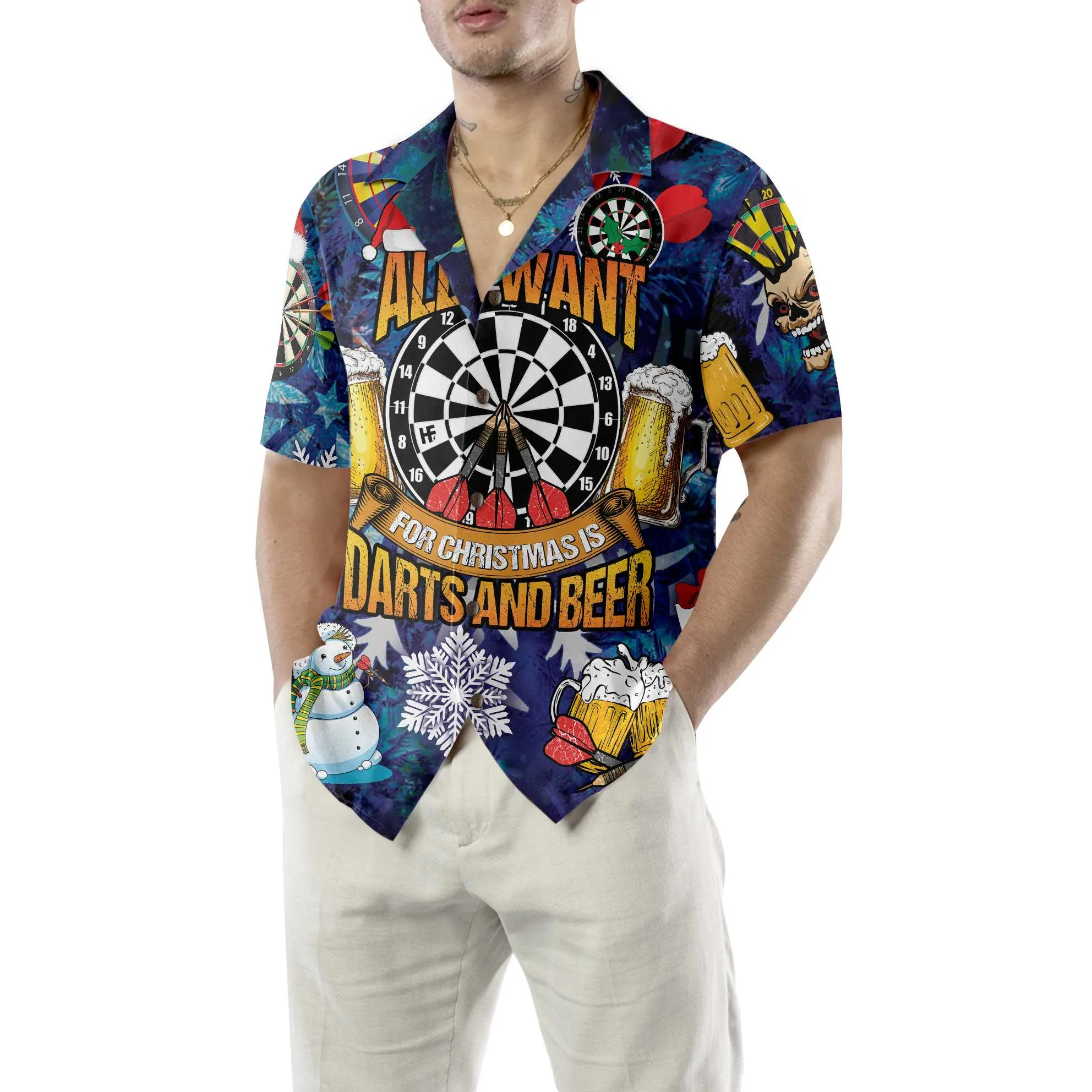 All I Want For Christmas Is Darts And Beer Hawaiian Shirt, Funny Christmas Shirt For Men, Best Xmas Gift Idea