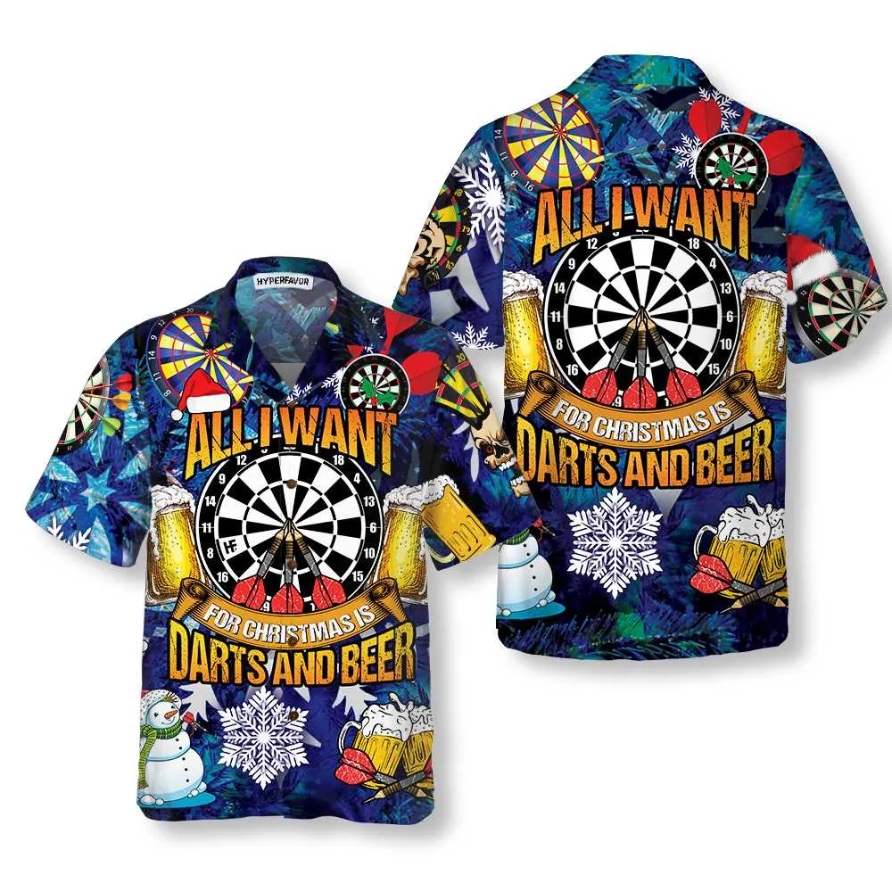 All I Want For Christmas Is Darts And Beer Hawaiian Shirt, Funny Christmas Shirt For Men, Best Xmas Gift Idea