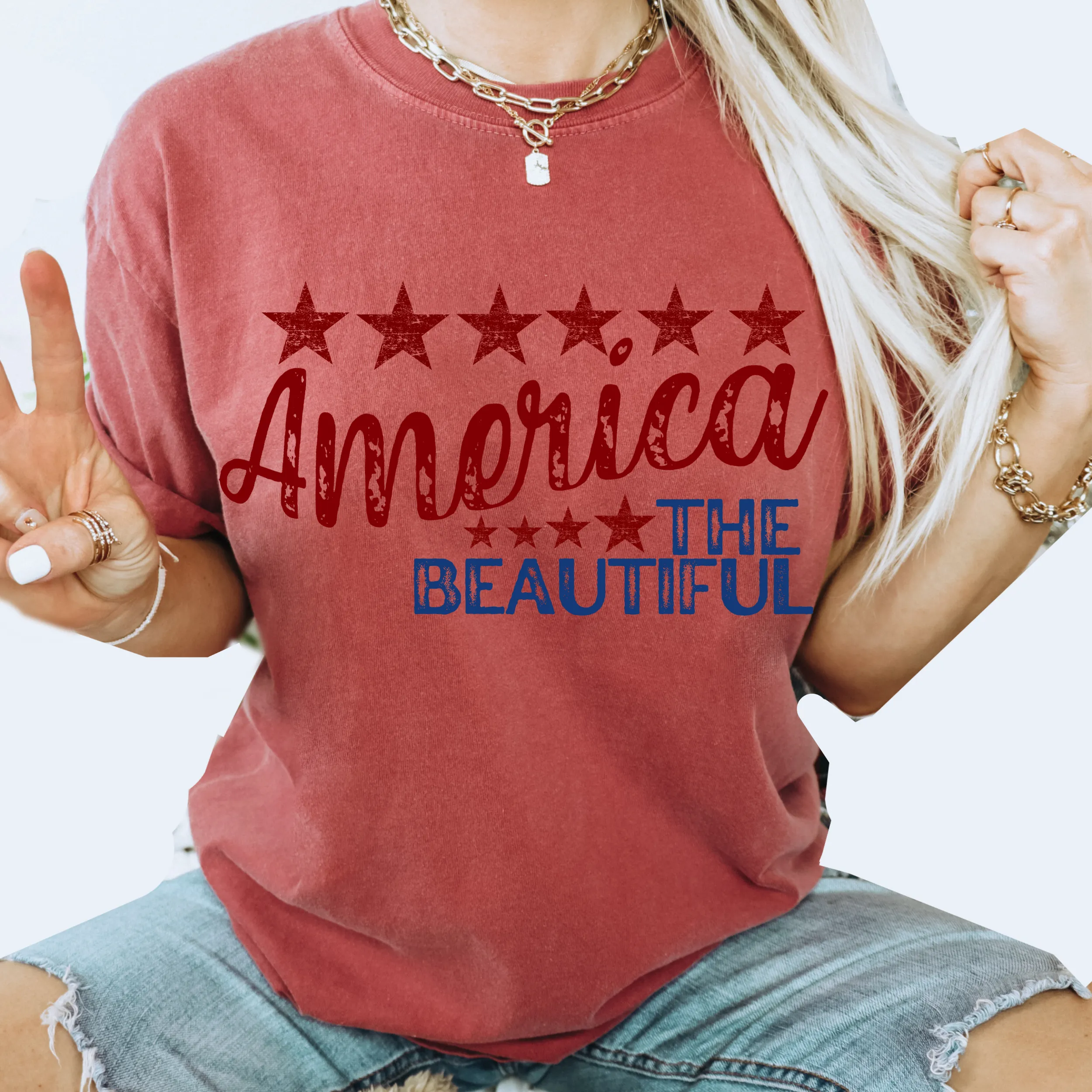 America the Beautiful July 4th Comfort Colors® T-Shirt, T-Shirt Dress, Distressed Fourth of July Design, Oversized Print Summer T-Shirt