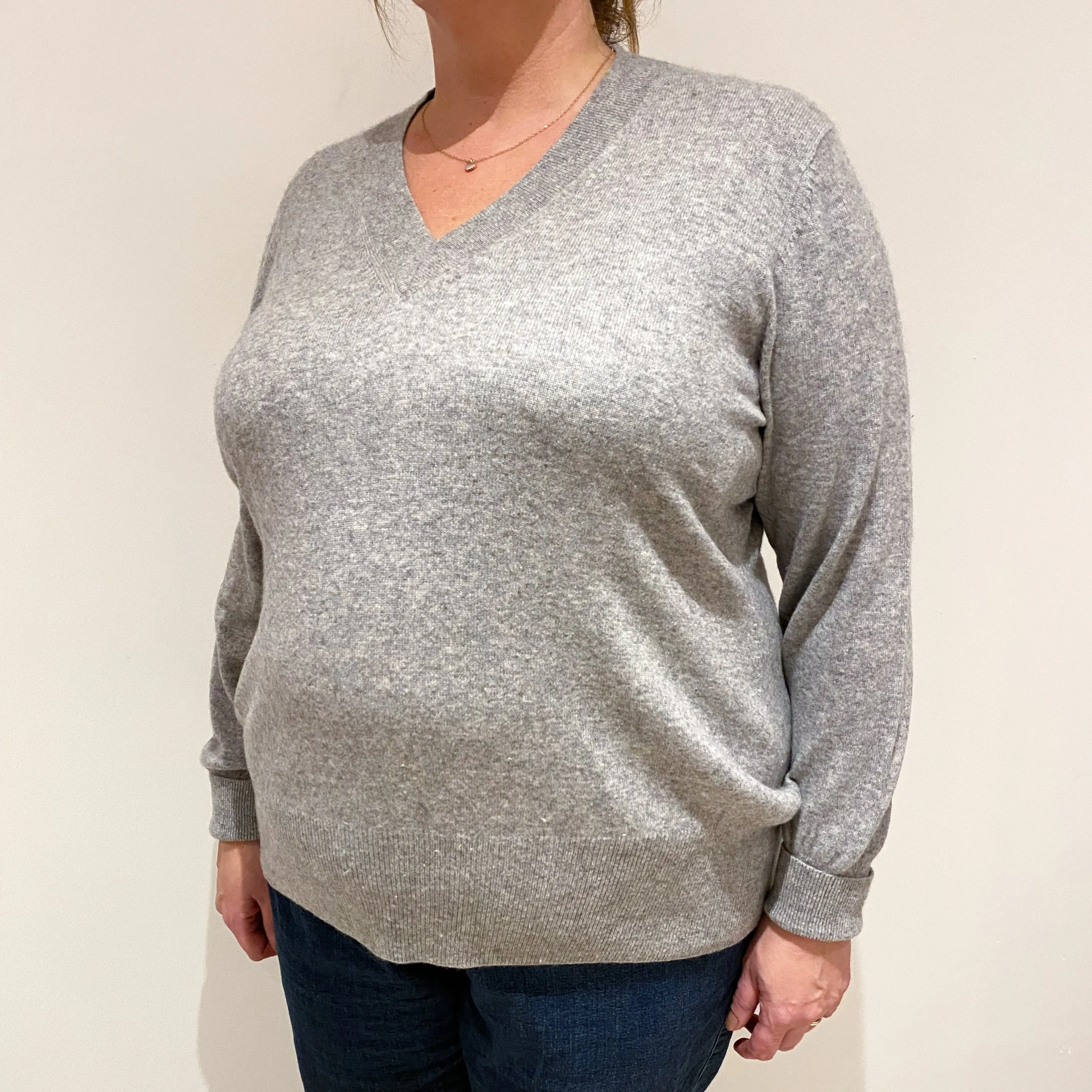 Ash Grey Cashmere V Neck Jumper Extra Extra Extra Large