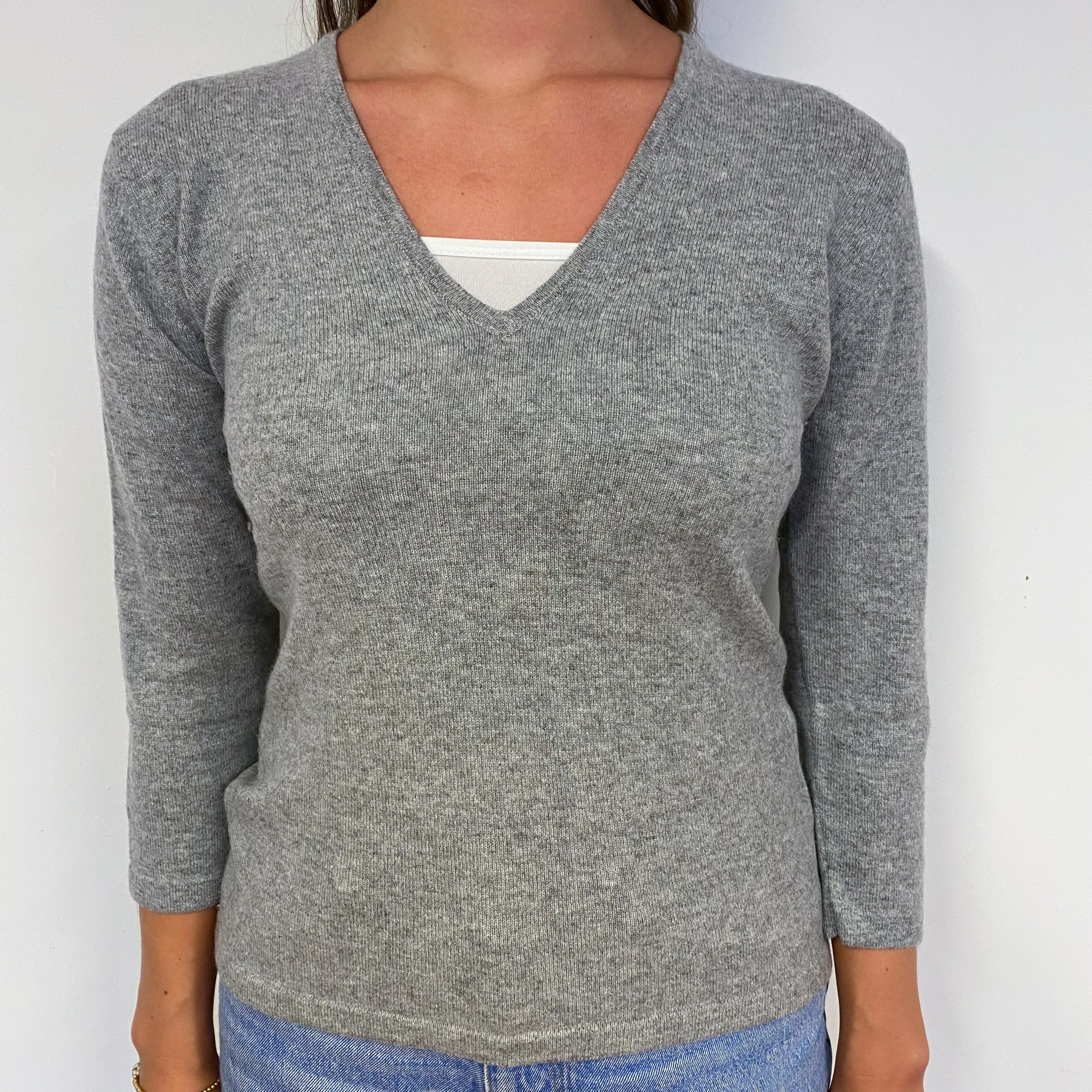 Ash Grey Cashmere V-Neck Jumper