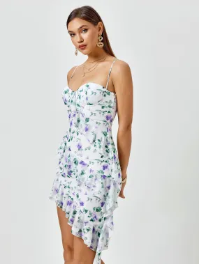 Asymmetrical Hem Ruched Corset Floral Dress