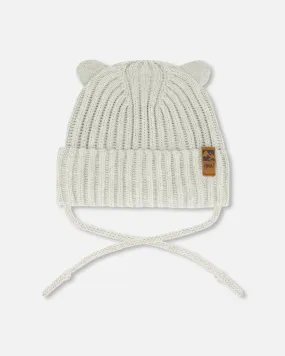 Baby Knit Hat With Strings Off-White