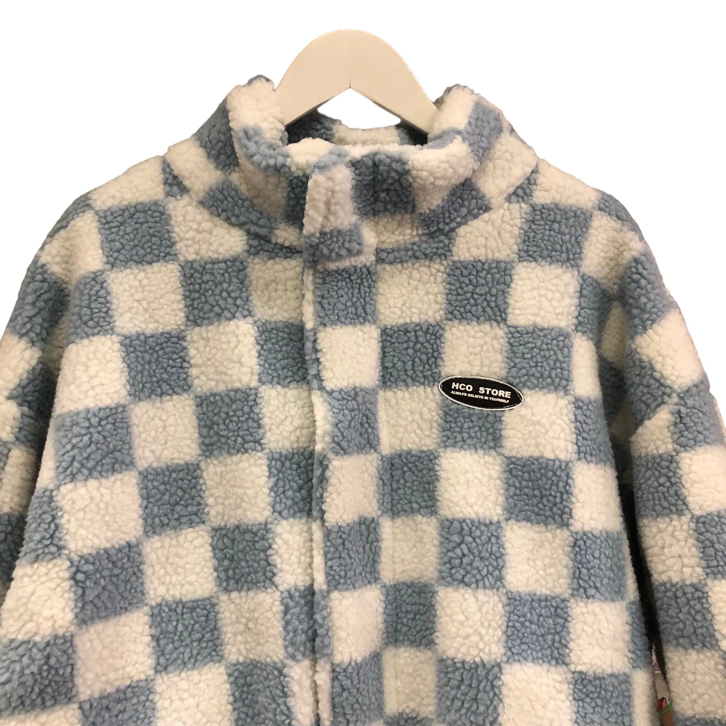 BACK IN STOCK! Blue and White Checkered Print Fleece Jacket