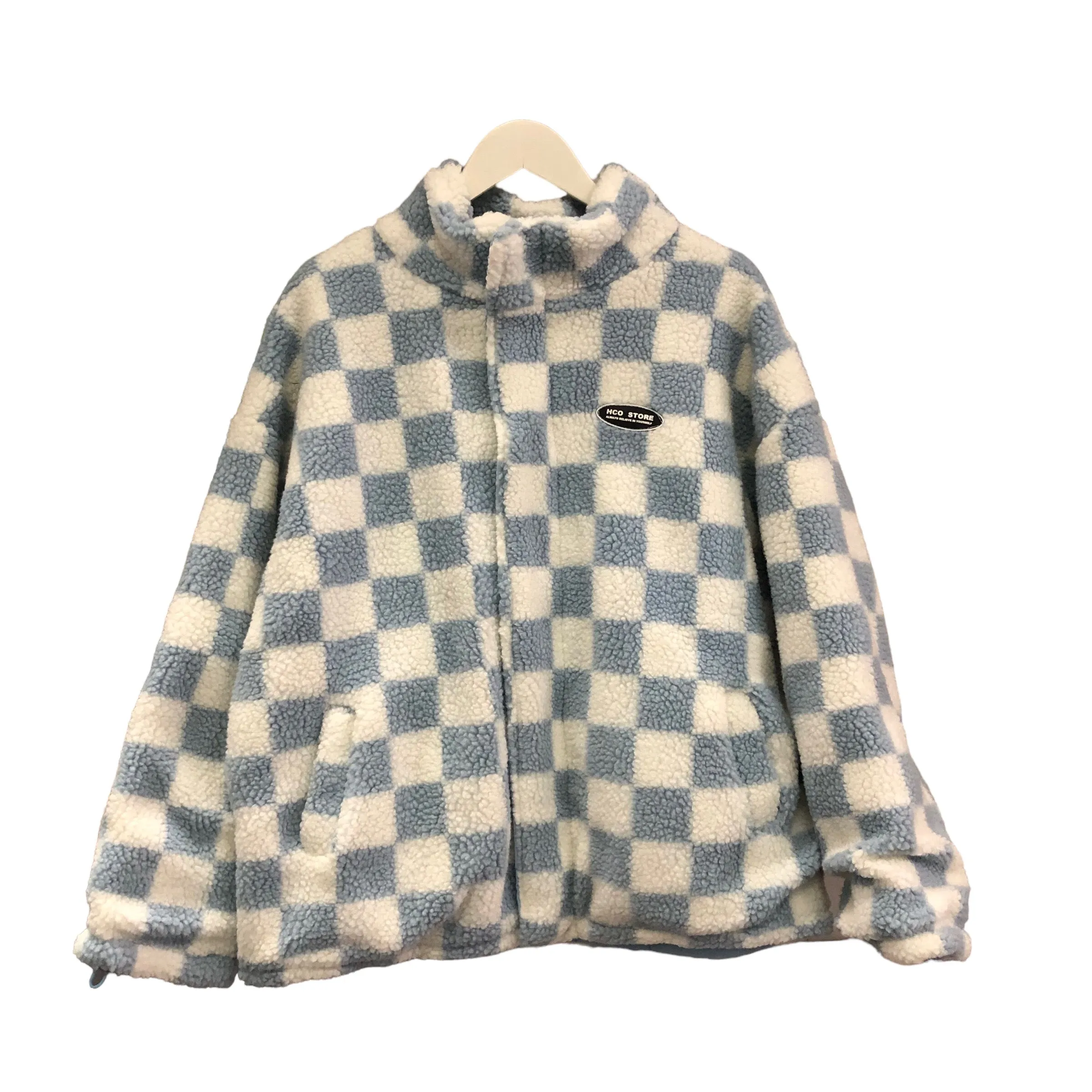 BACK IN STOCK! Blue and White Checkered Print Fleece Jacket