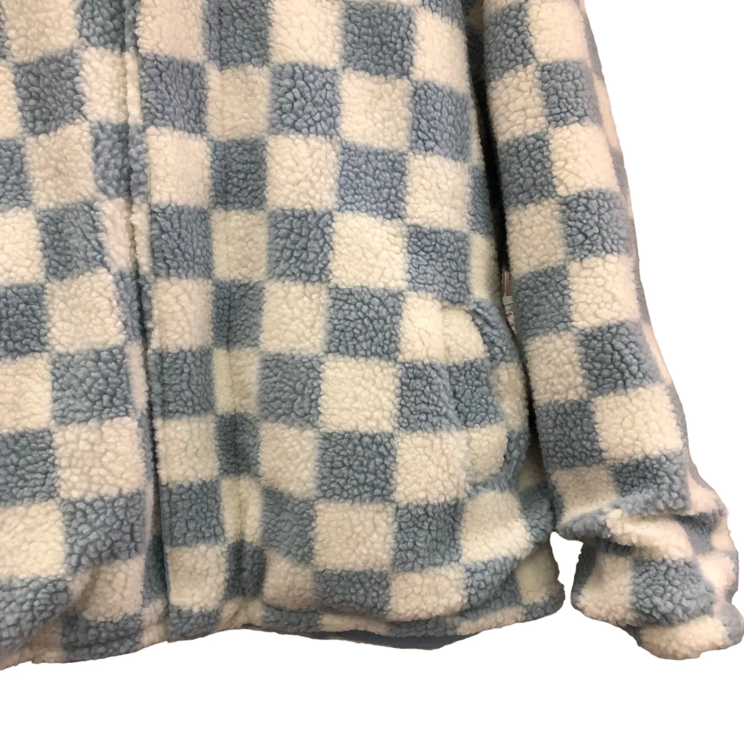 BACK IN STOCK! Blue and White Checkered Print Fleece Jacket