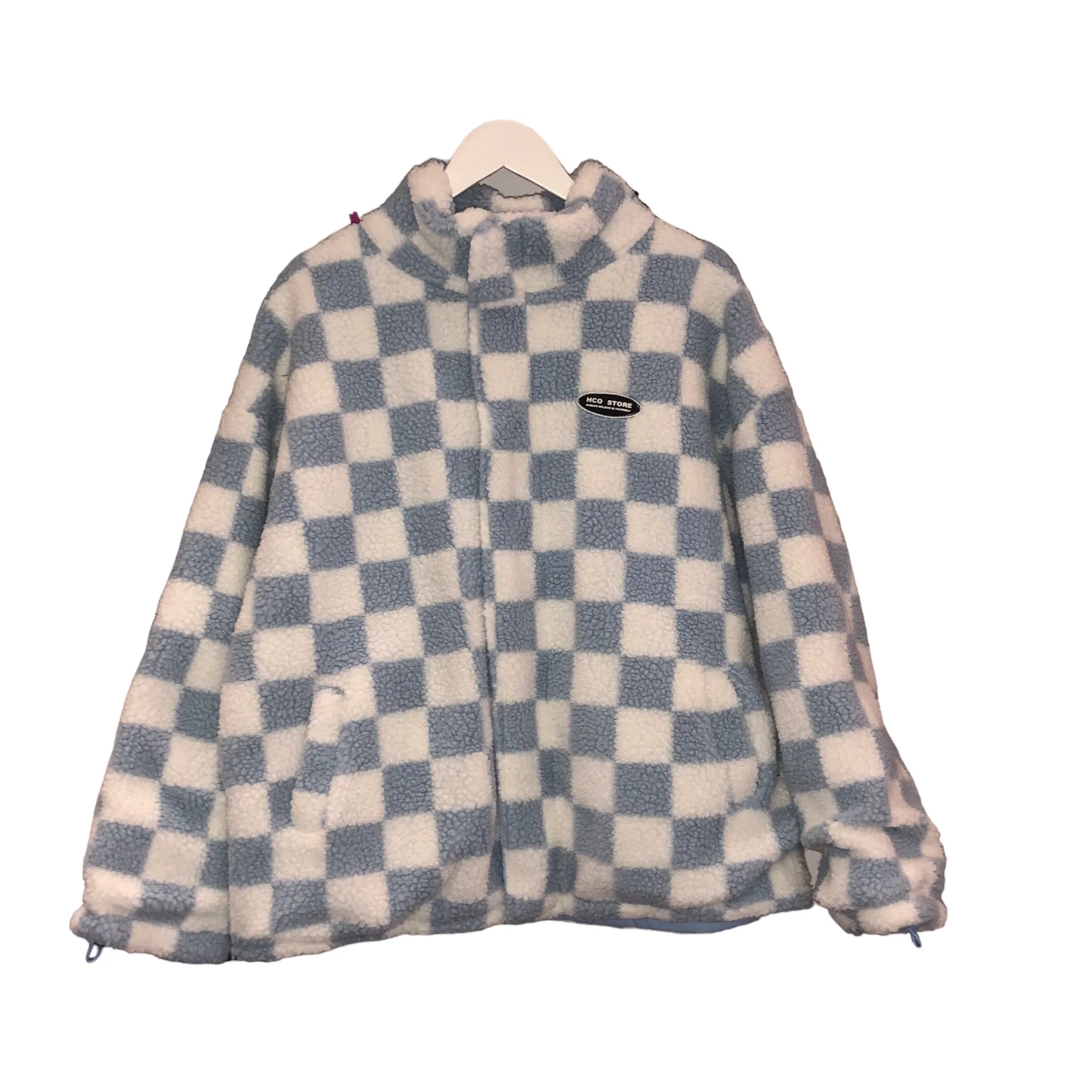 BACK IN STOCK! Blue and White Checkered Print Fleece Jacket