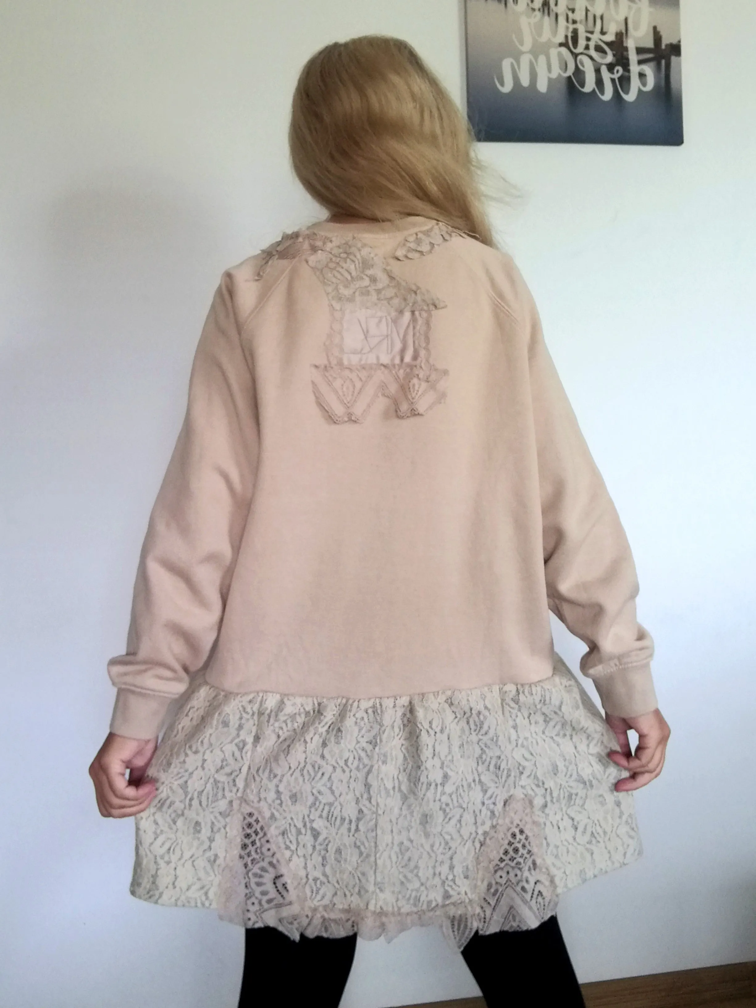 Beige Sweatshirt Dress XL Boho Style Embroidered Dress