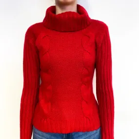 Berry Red Chunky Cashmere Funnel Neck Jumper Extra Small