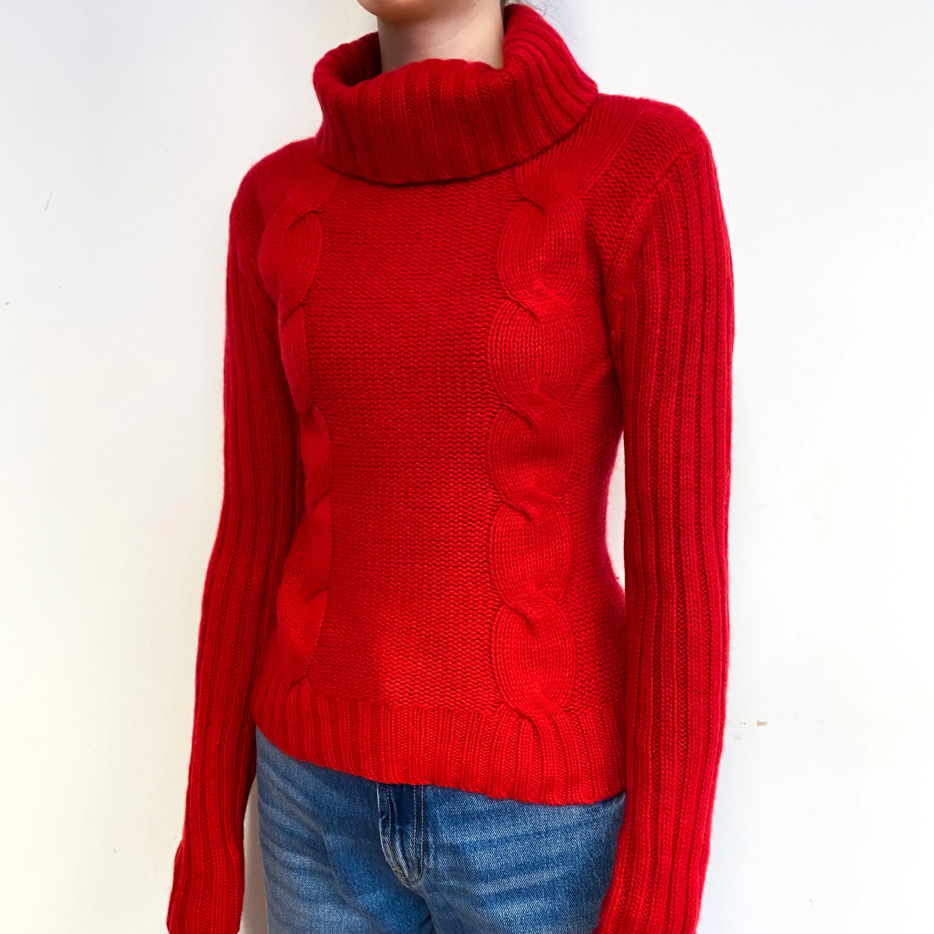 Berry Red Chunky Cashmere Funnel Neck Jumper Extra Small