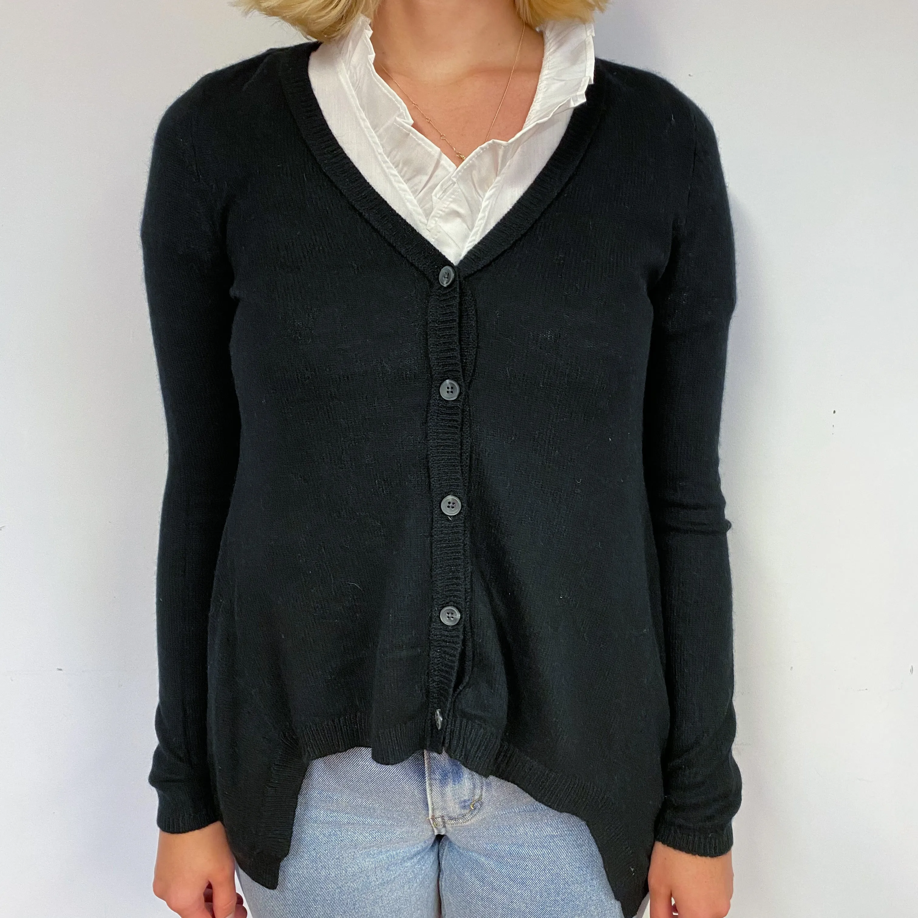 Black Cashmere V-Neck Buttoned Cardigan Small