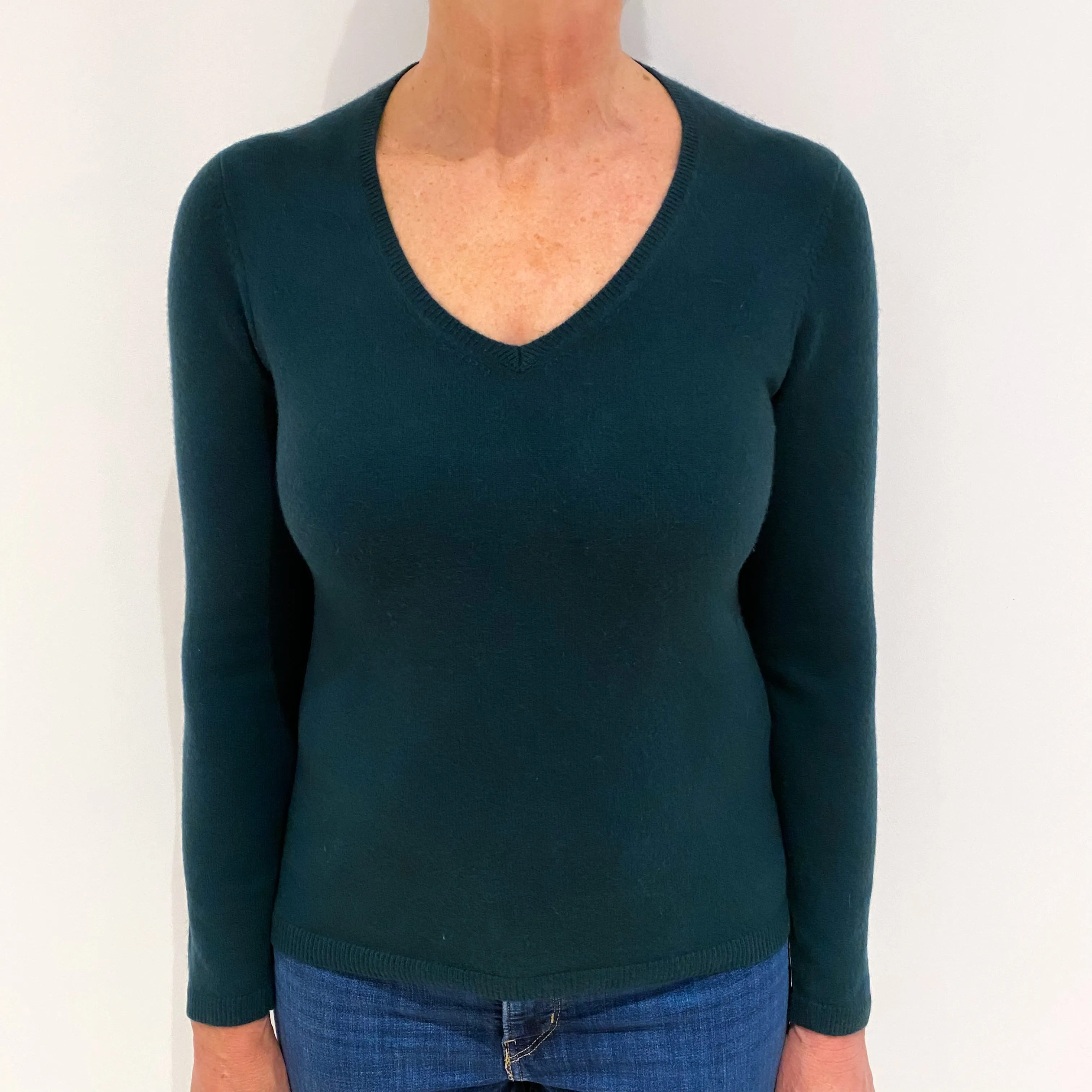 Bottle Green Cashmere V Neck Jumper Medium