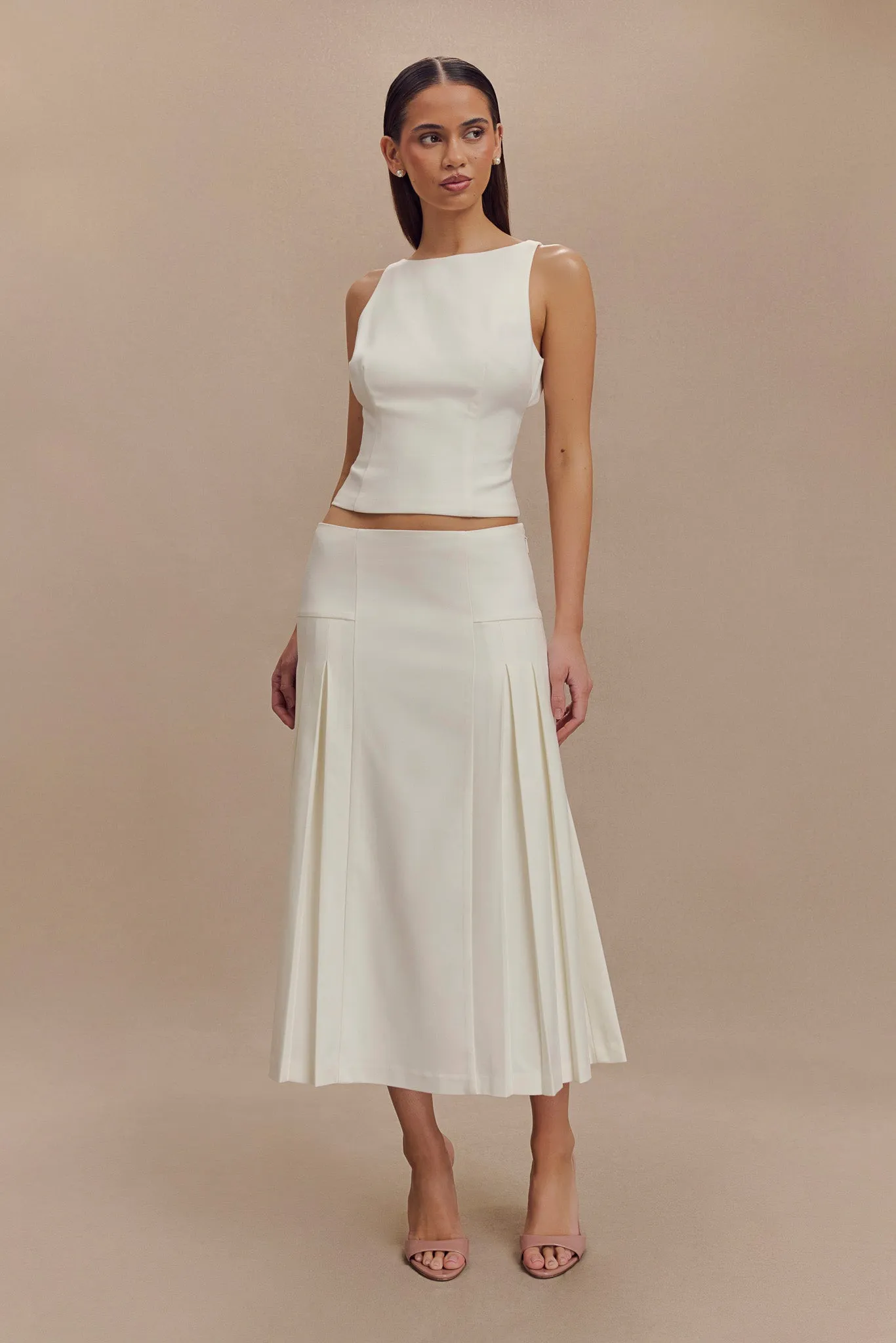 Brigette Boat Neck Longline Top - Ivory