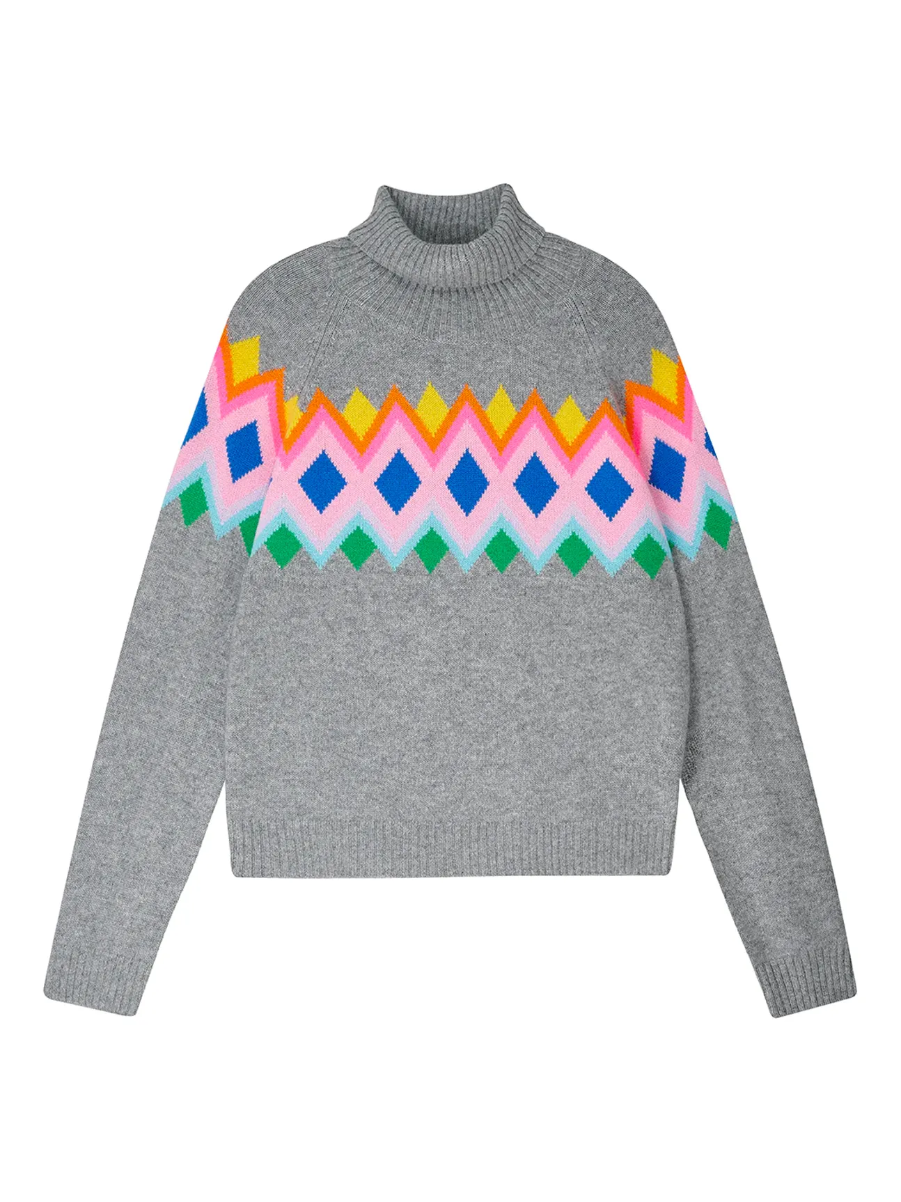 Bright Fairisle Cashmere Roll Collar