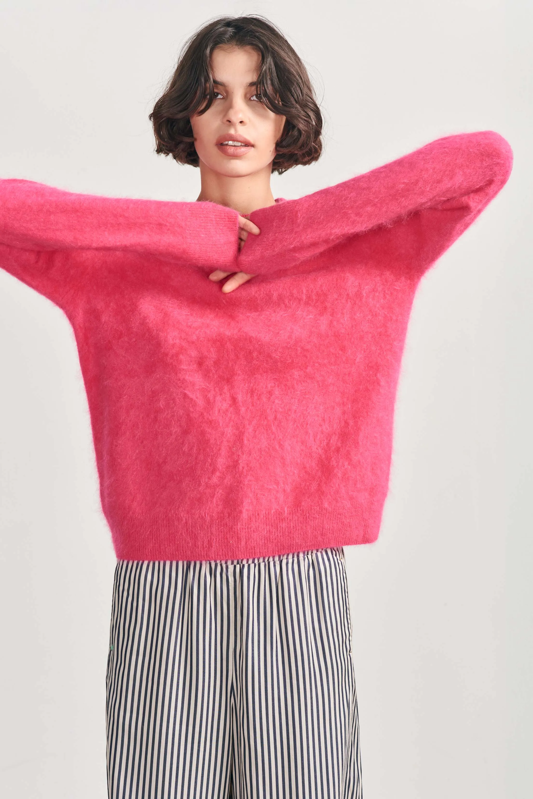 Brushed Cashmere Crew in Watermelon