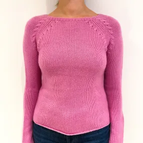 Bubblegum Pink Chunky Cashmere Crew Neck Jumper Small