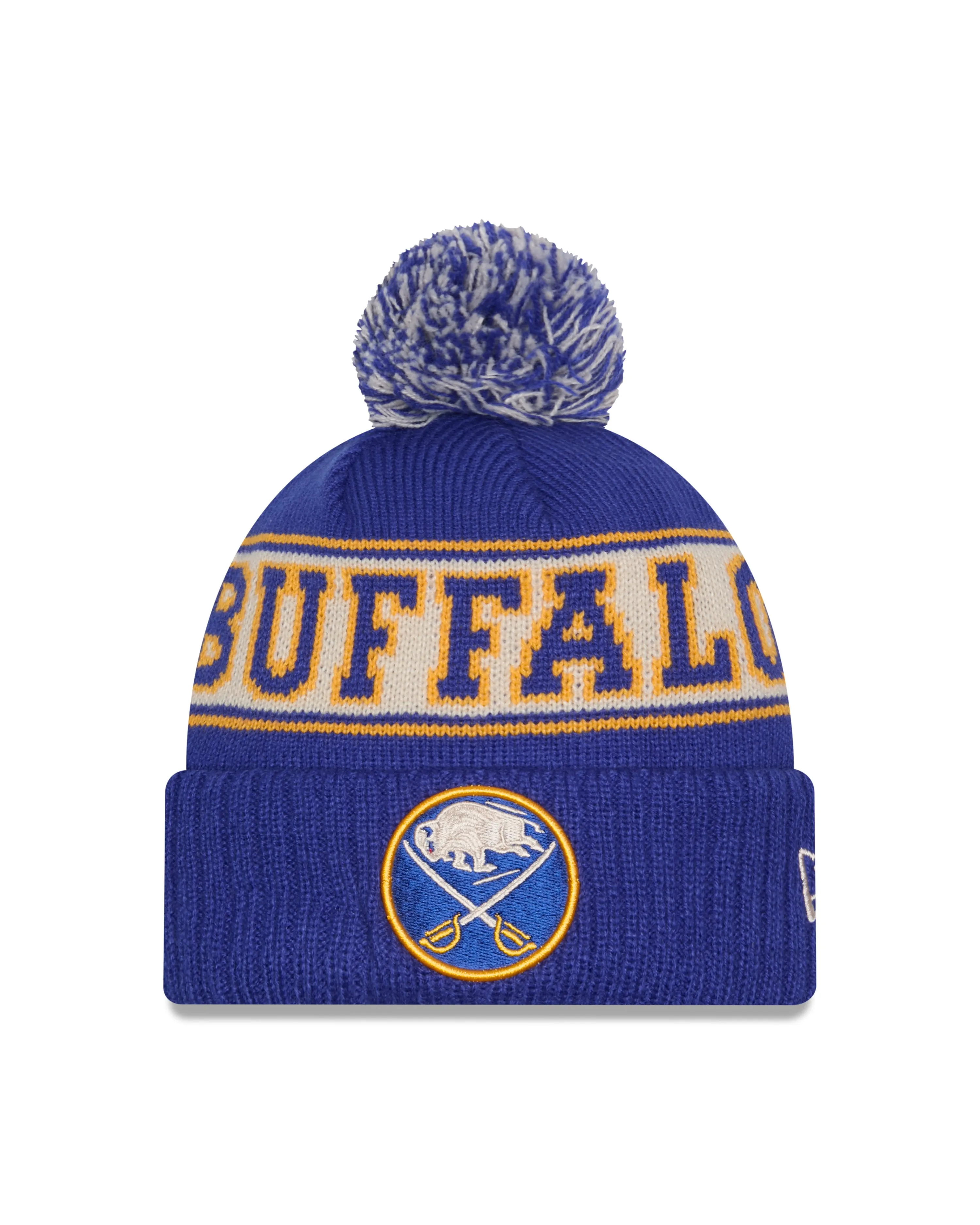 Buffalo Sabres NHL New Era Men's Royal Retro Knit Pom Hat