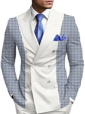 Business Peaked Lapel Double Breasted Houndstooth Patchwork Blazer