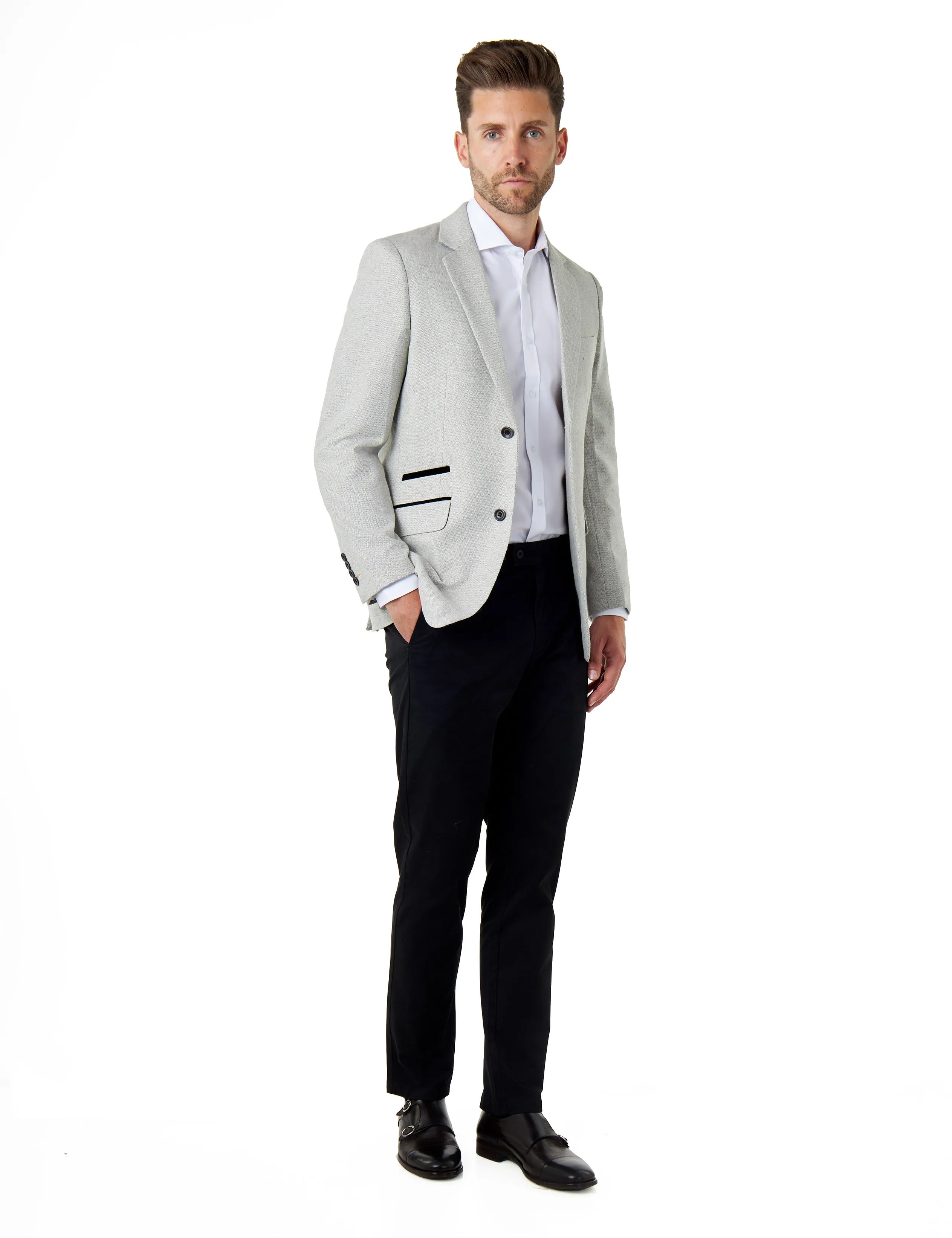 CALIX – Grey Wool Mix Herringbone Tailored Blazer