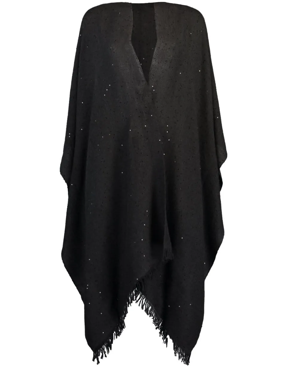 Cashmere Silk Paillette Poncho - Blackstone