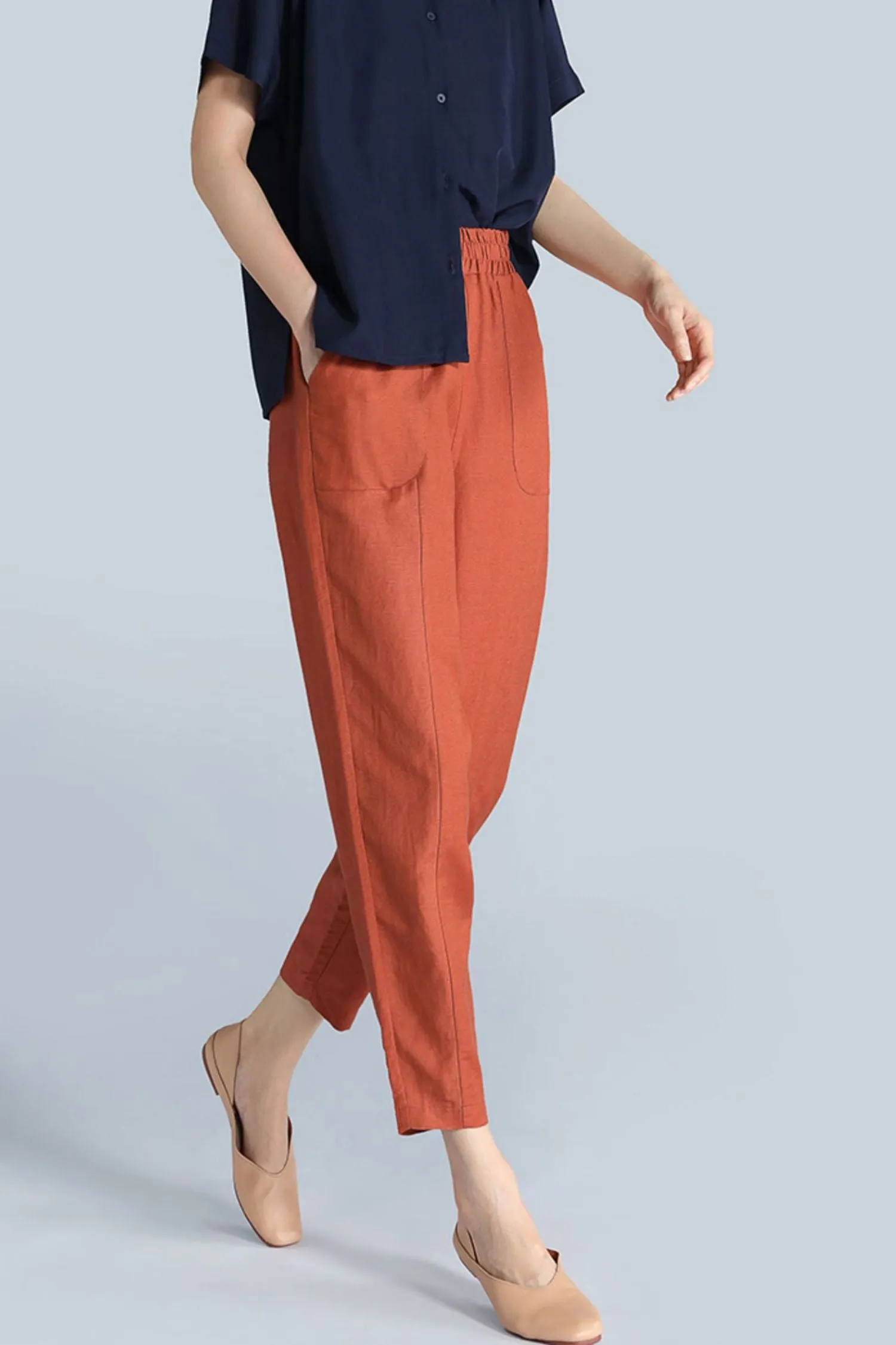 casual linen long pant women c3872