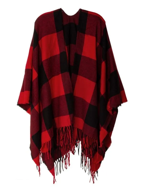 Check Plaid Ruana Poncho