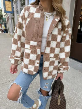 Checked Out Taupe Fleece Jacket