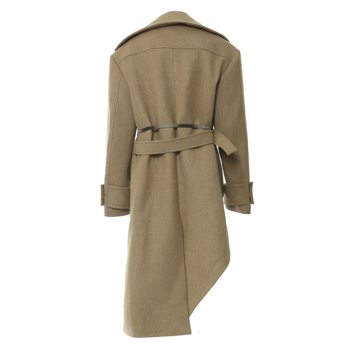 Chic Asymmetric Detachable Wool Trench Coat for Elegant Fall/Winter Looks