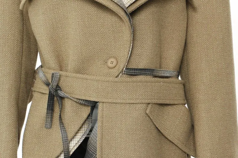 Chic Asymmetric Detachable Wool Trench Coat for Elegant Fall/Winter Looks