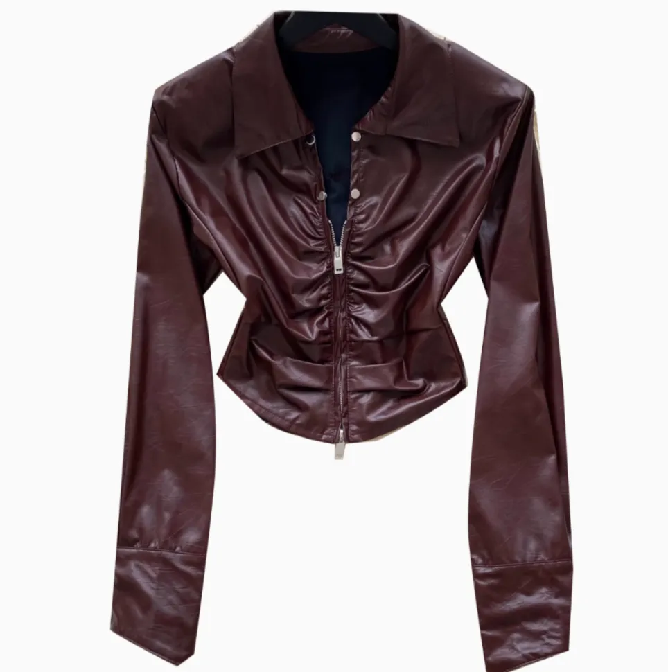 Chic Lapeled Zipped PU Jacket