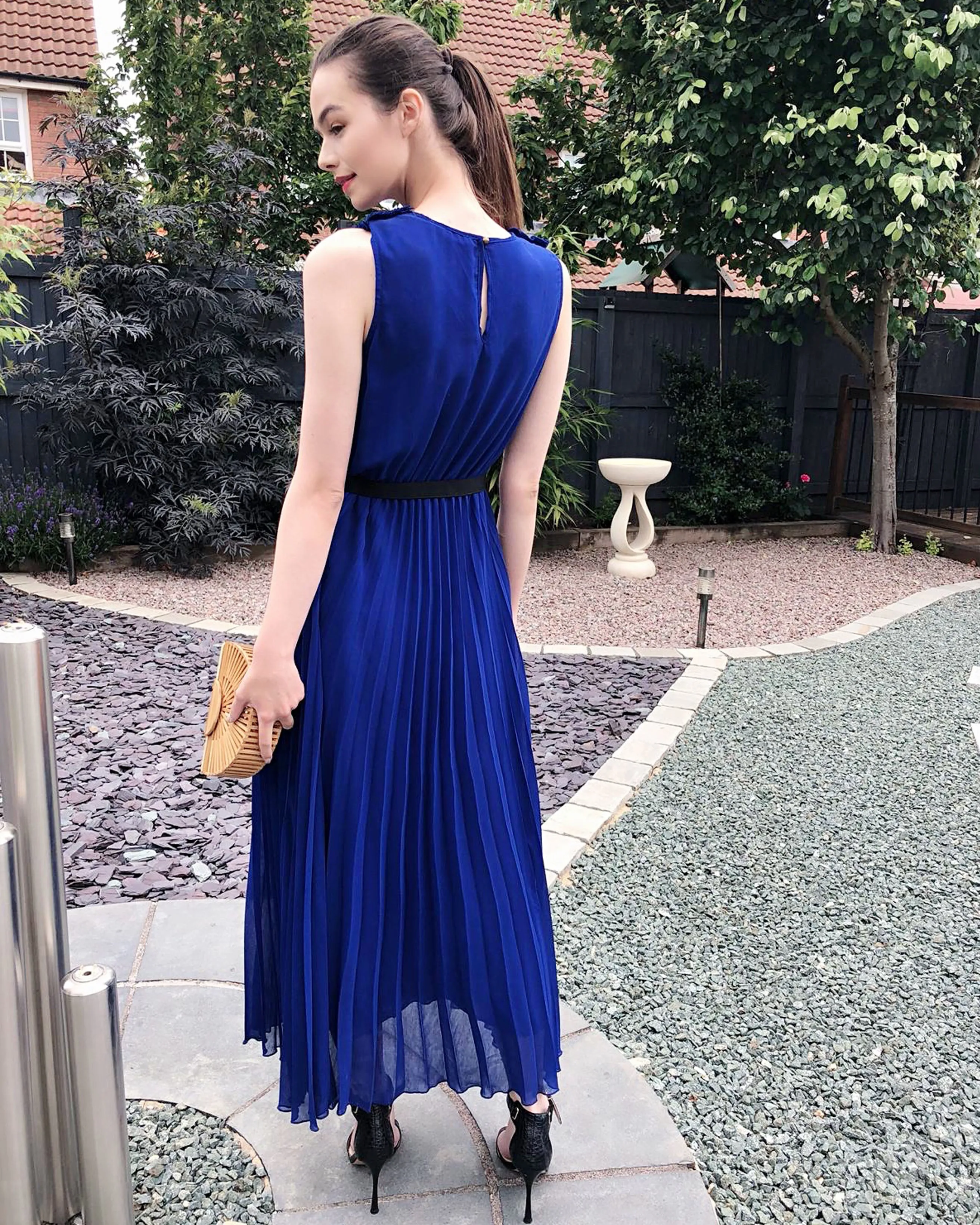 Chiffon pleated full length wedding maxi dress (Royal Blue)