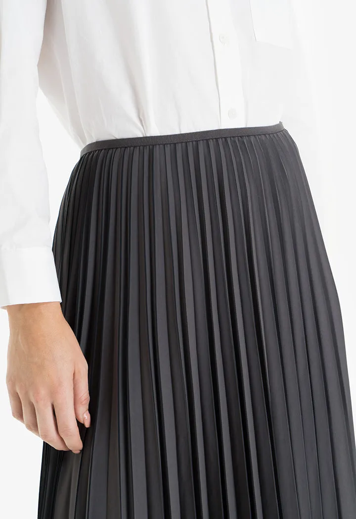 Choice Pleated Midi Skirt Dark Grey