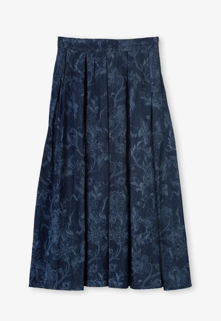 Choice Printed Pleated Midi Skirt Dark Blue