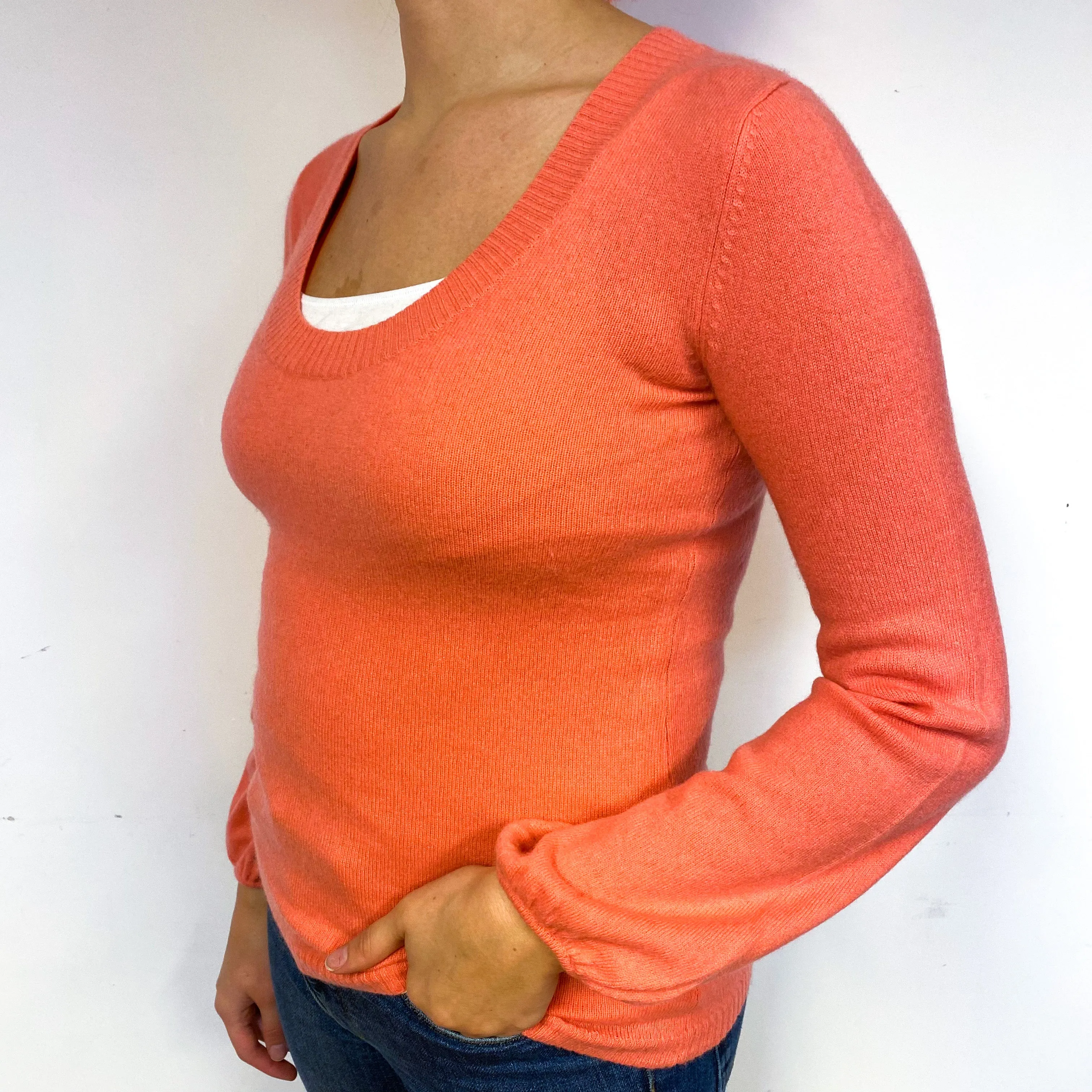 Coral Pink Cashmere Scoop Neck Jumper Small