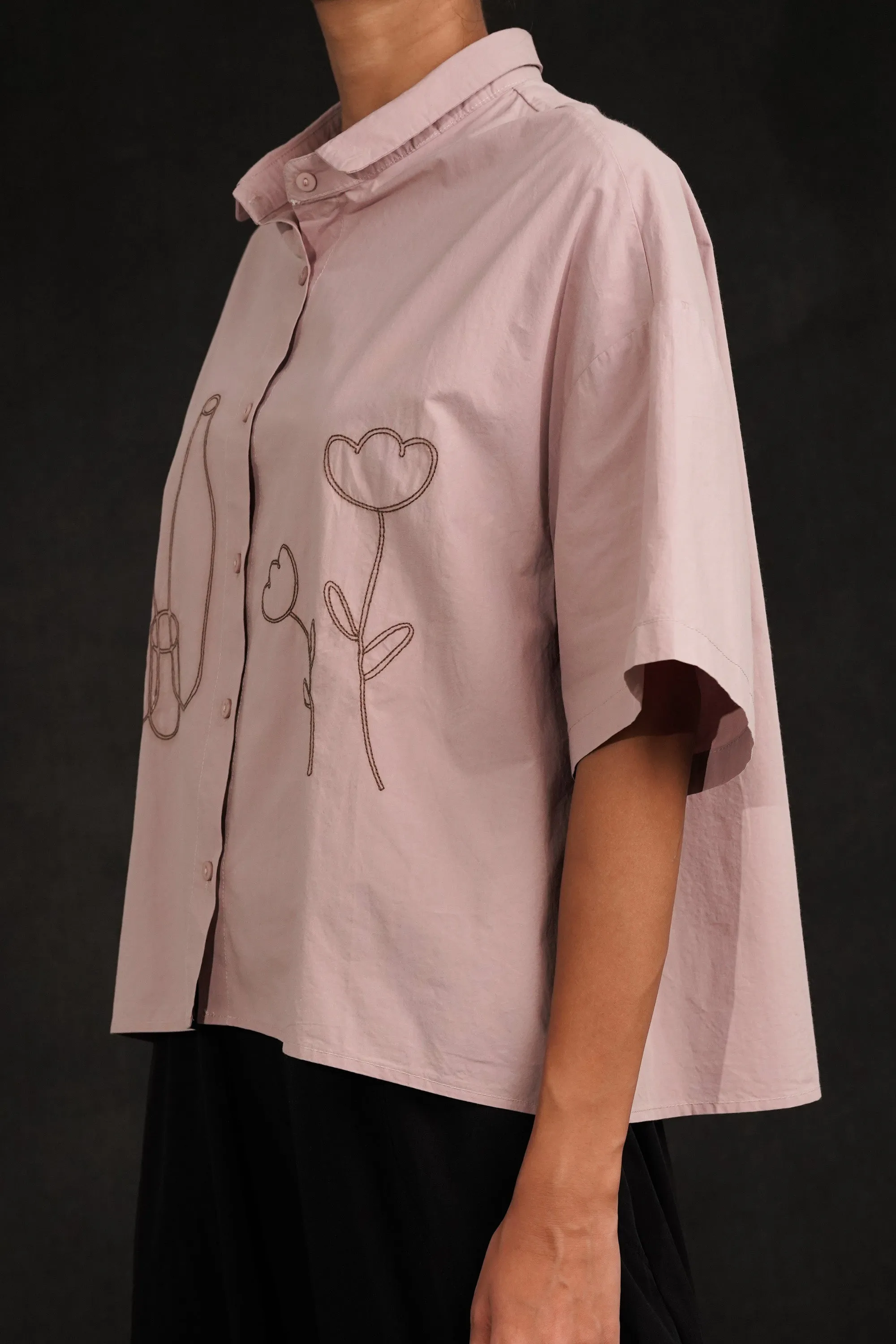 Cotton Shirt With Line Embroidery