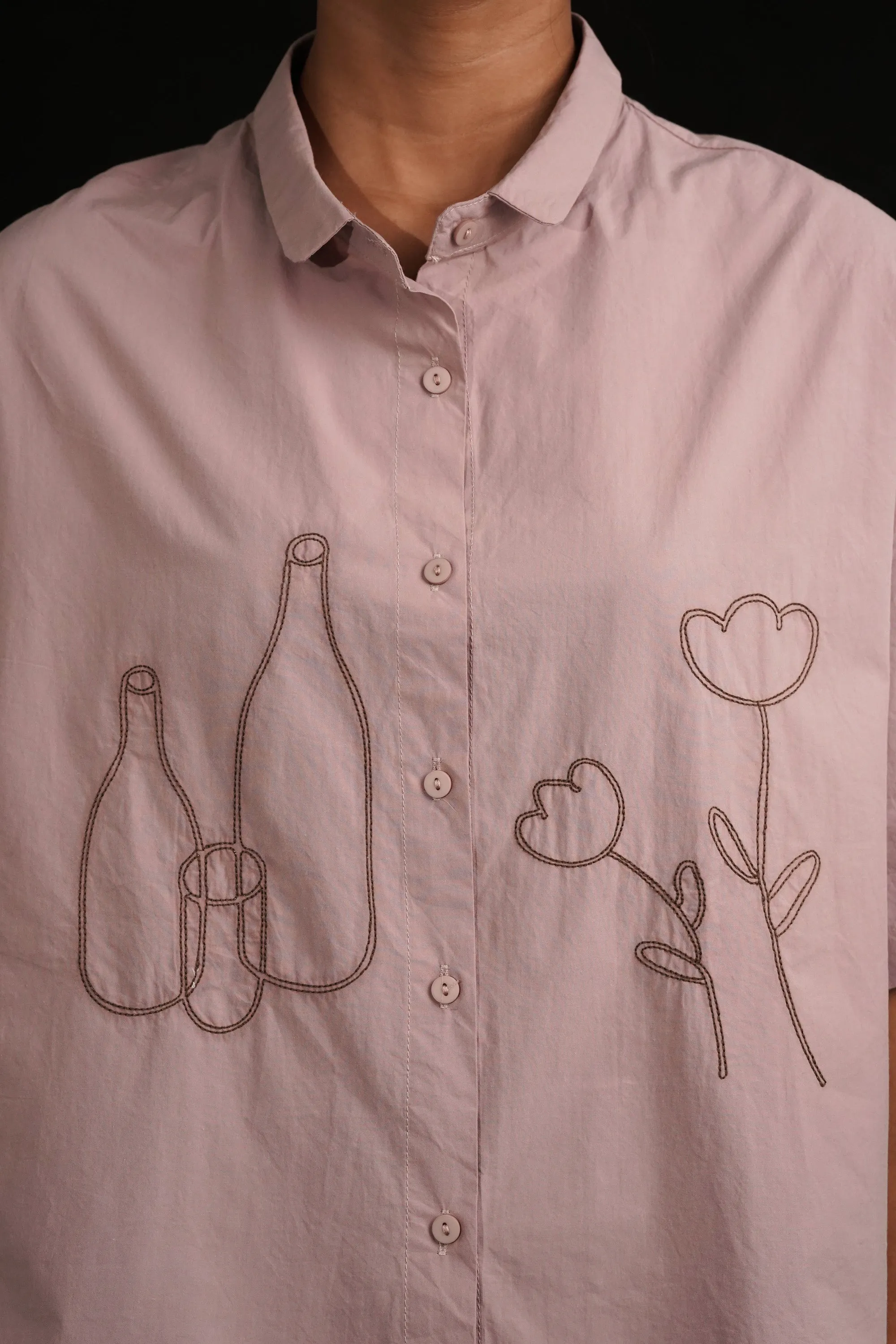 Cotton Shirt With Line Embroidery