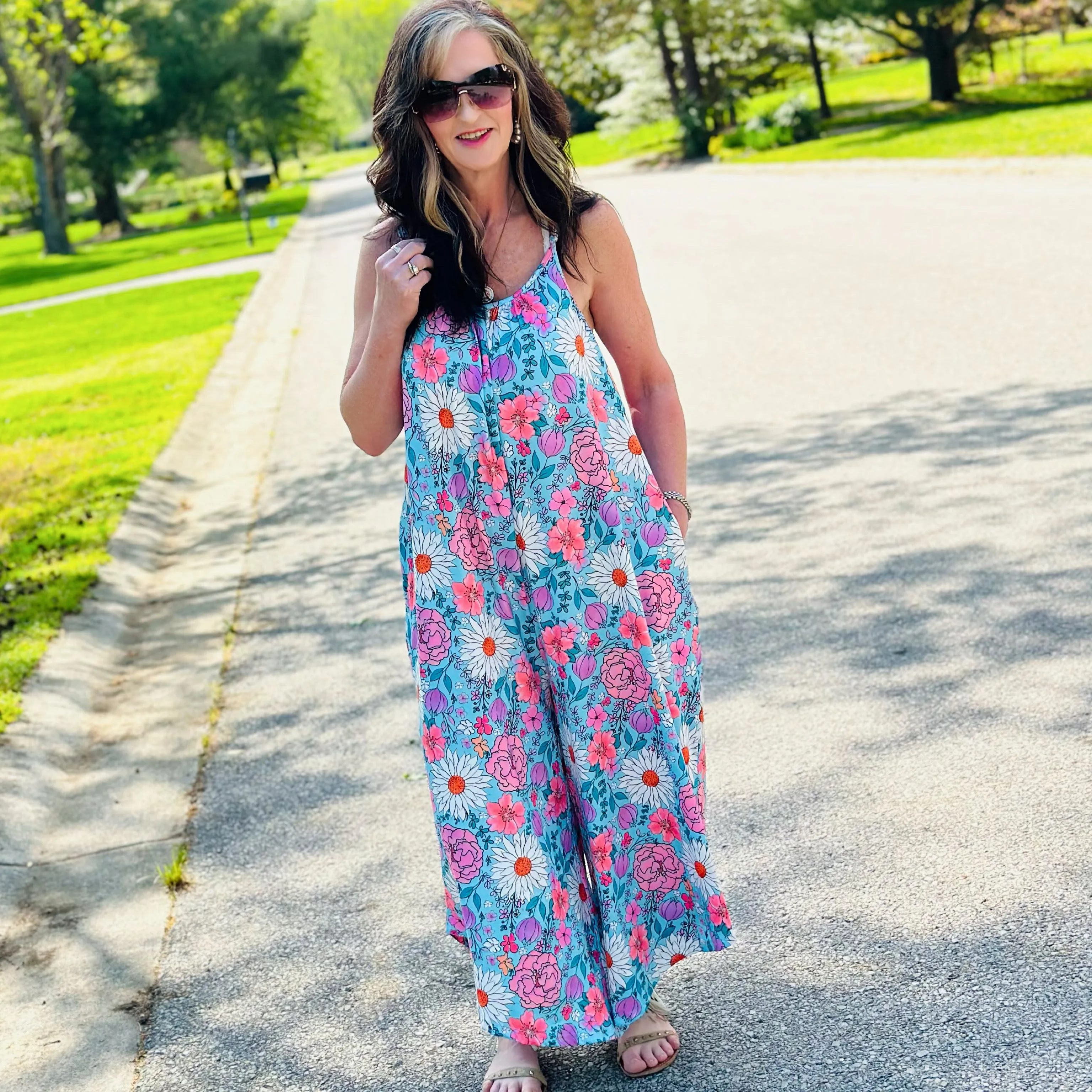 Cover Me In Florals Baggy Romper Teal