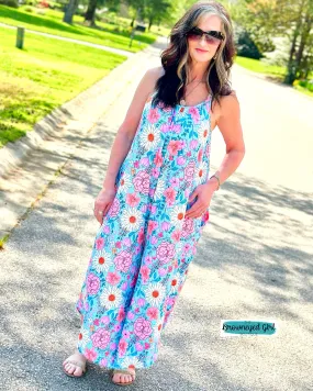 Cover Me In Florals Baggy Romper Teal