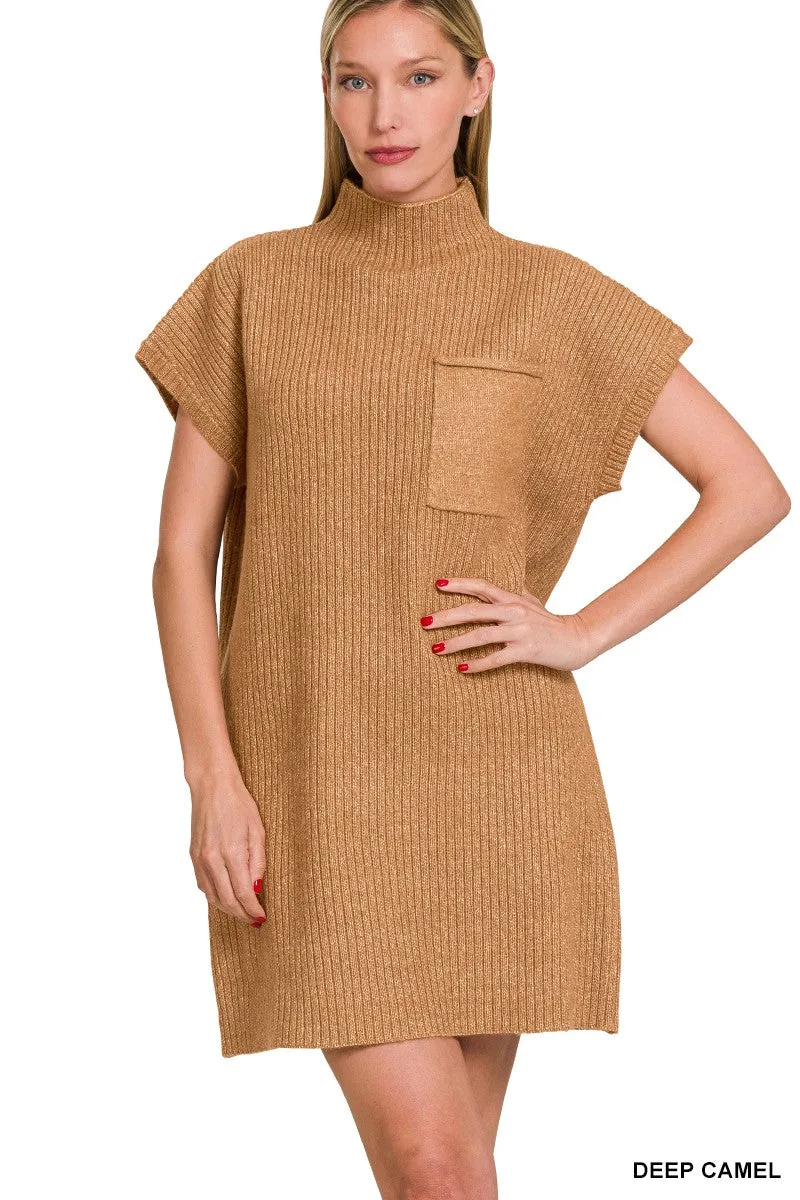 Deep Camel Mock Neck Sweater Dress