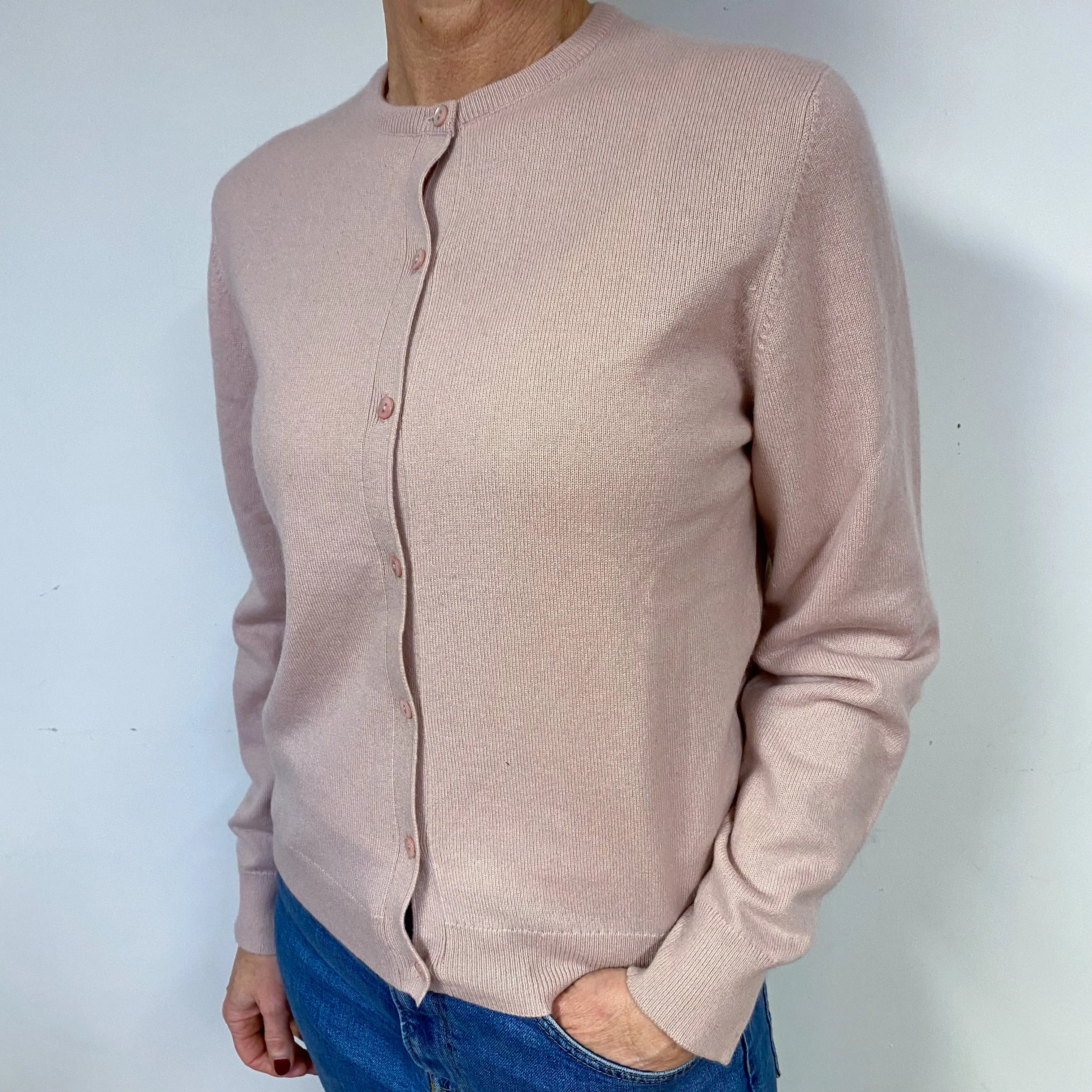 Dusky Pink Cashmere Crew Neck Cardigan Medium