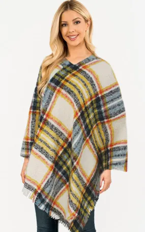 EAP9787 Plaid Woven Poncho