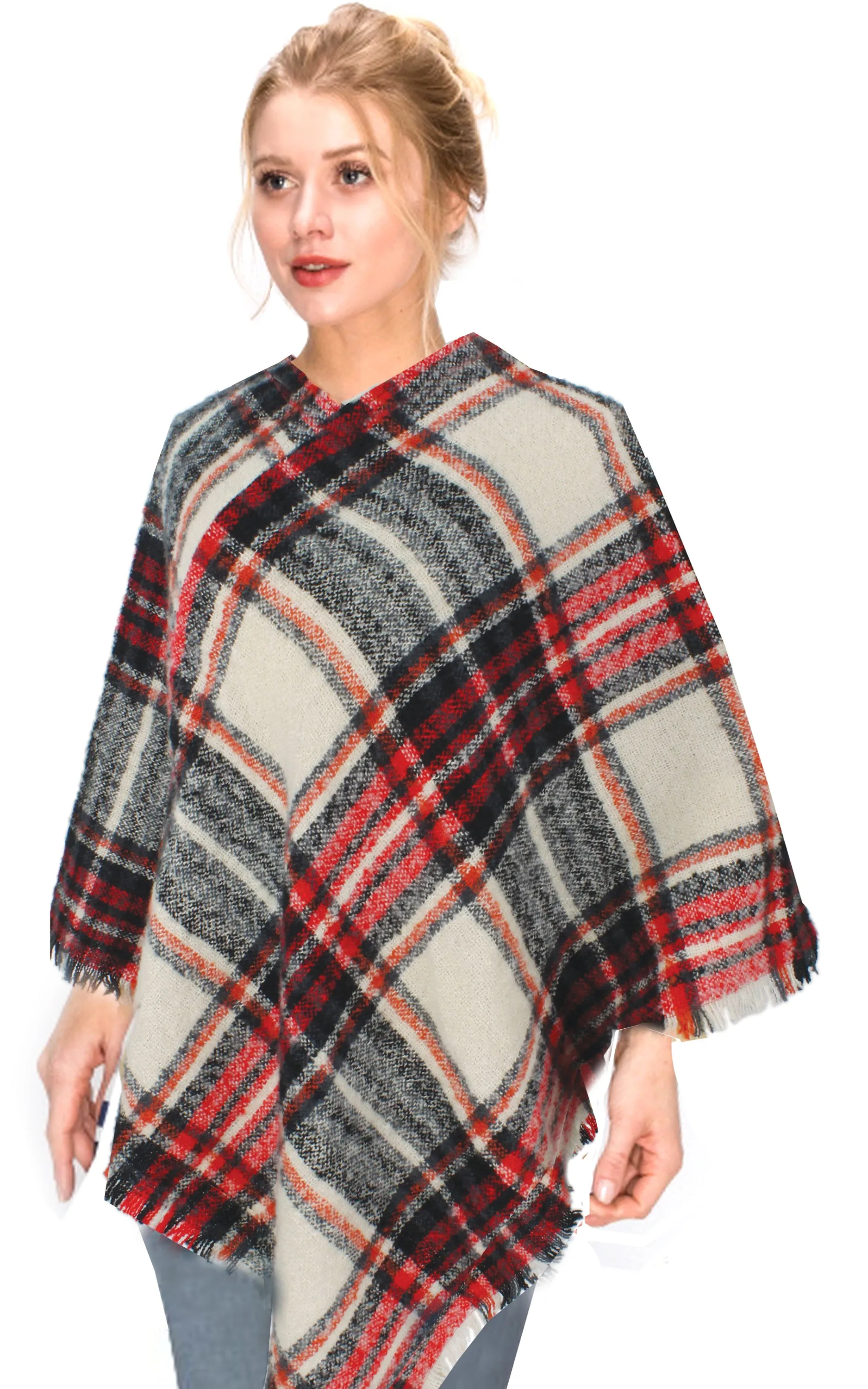 EAP9787 Plaid Woven Poncho