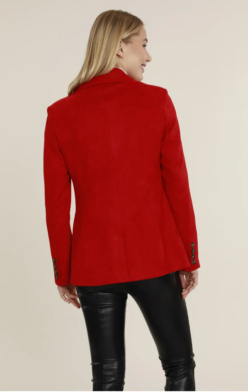 Faux Suede One Button Red Blazer