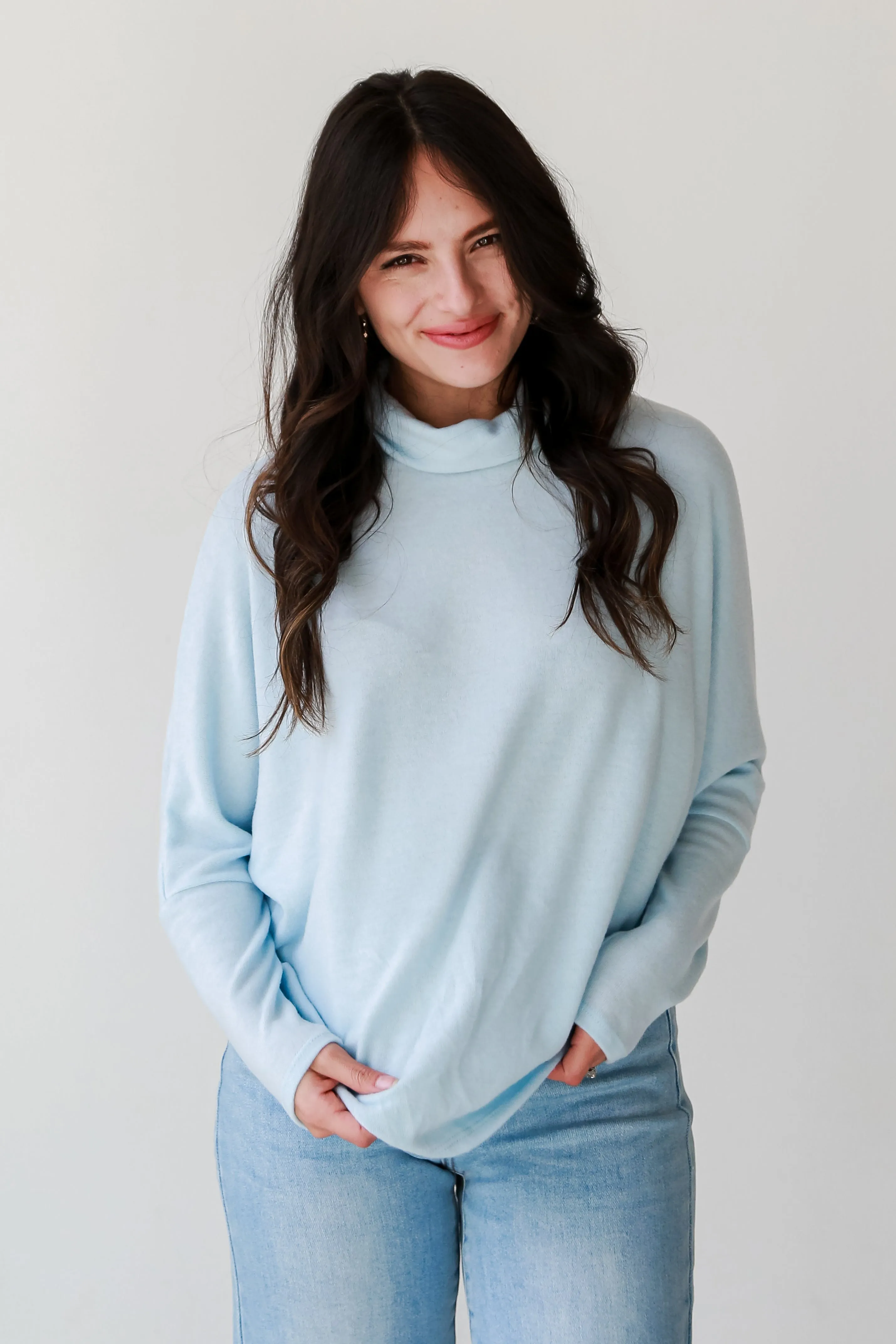 FINAL SALE - Natalie Light Blue Turtleneck Brushed Knit Top - DOORBUSTER